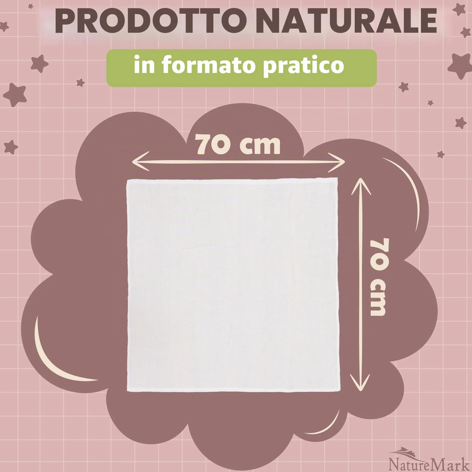 NatureMark Set da 10 Panni in Mussola per Bambino 100% Cotone 70x70 cm Bianca