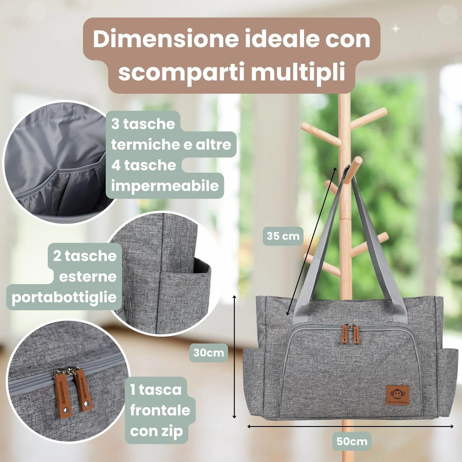 Borsa Passeggino Universale Borsa Parto Ospedale Mamma Fasciatoio Portatile Neonato Impermeabile 50x14x30cm