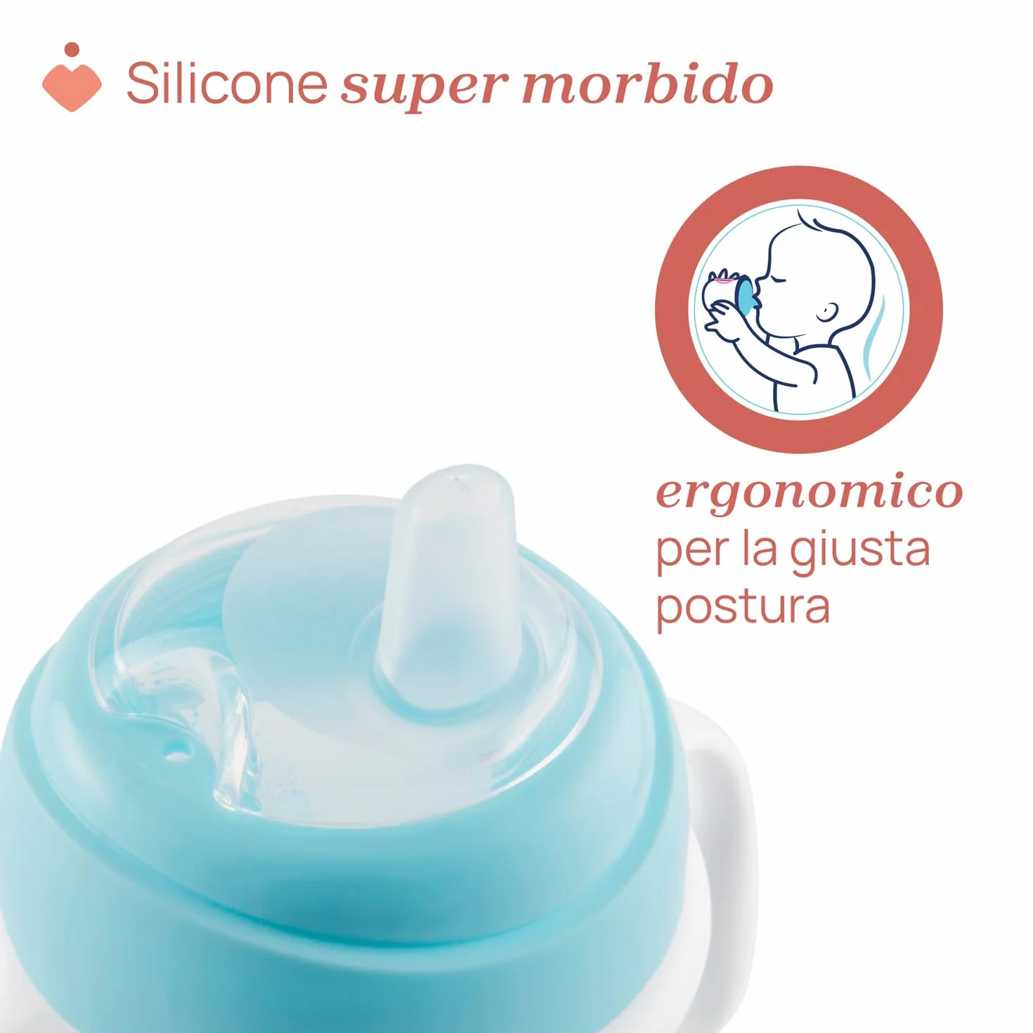 Chicco Transition Cup Bicchiere Antigoccia 200ml 4+ Mesi Beccuccio Ergonomico Silicone Senza BPA Azzurro