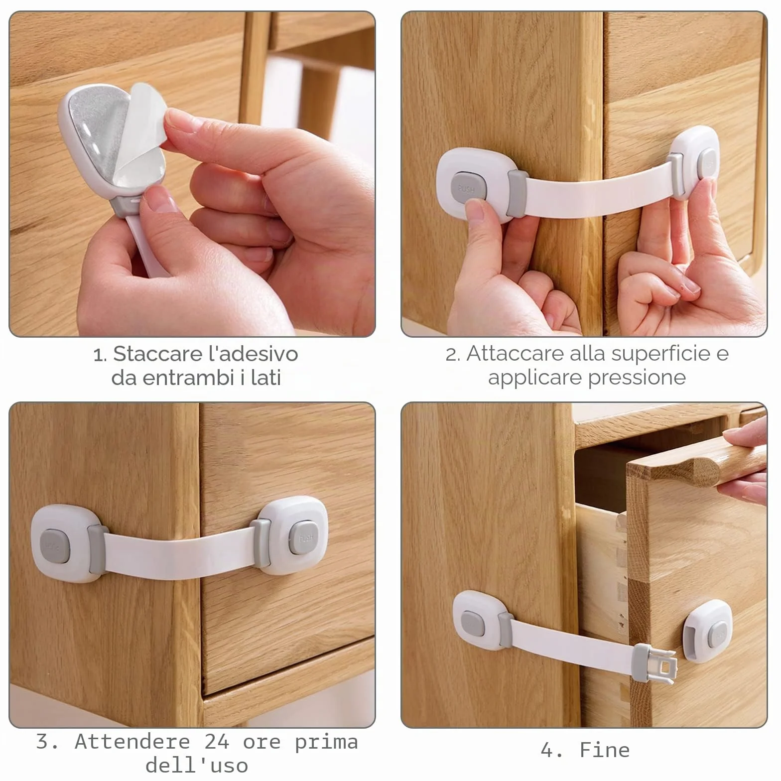 BillyBath Chiusure di Sicurezza per Bambini 6 Pezzi, Blocca Cassetti, Grigio