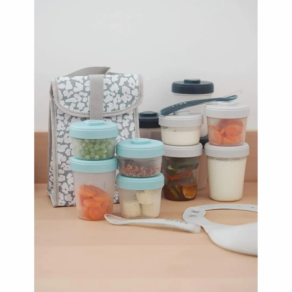 BÉABA Set di 6 Contenitori per Pappa in Silicone 250 ml Ermetici Impilabili per Svezzamento Bebè