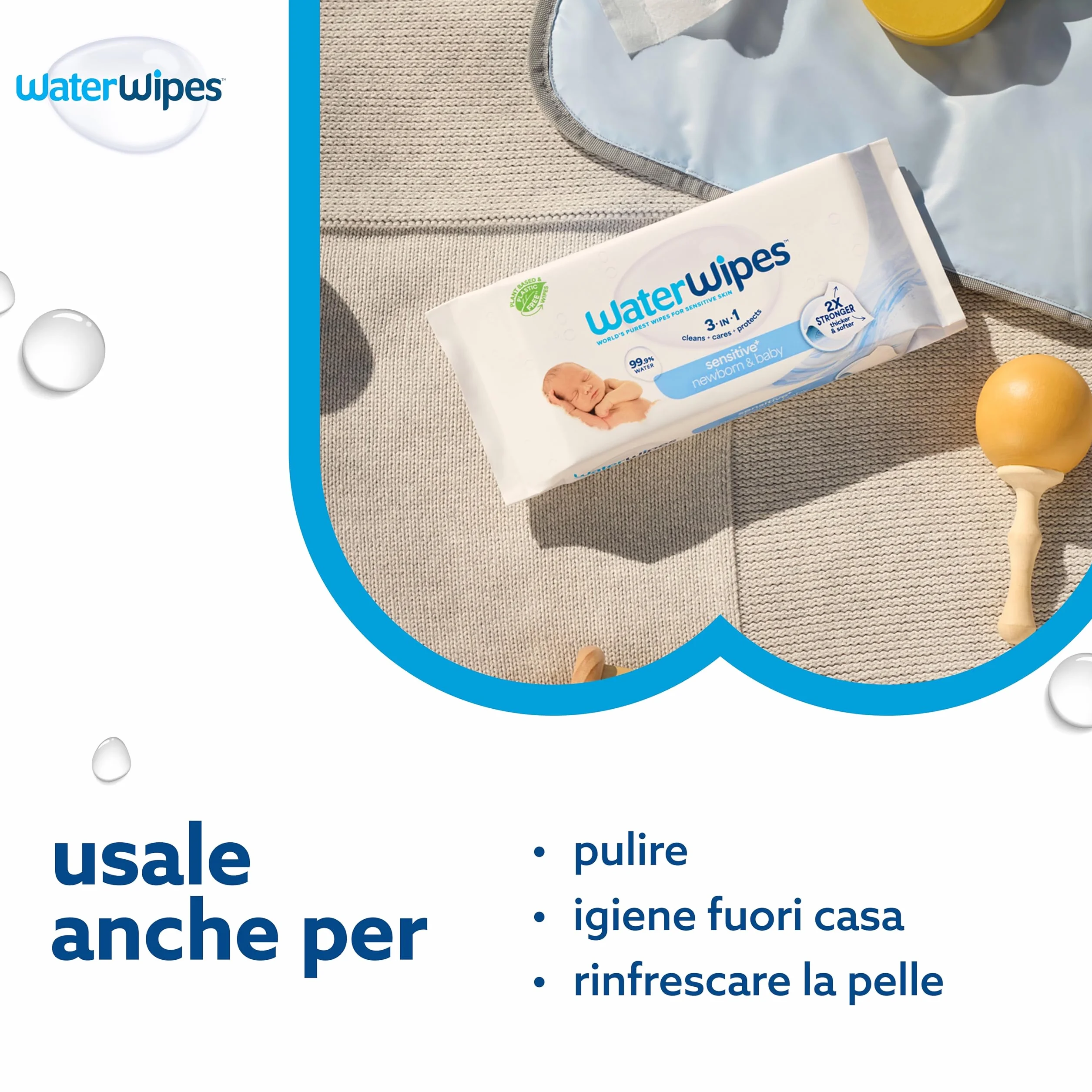 WaterWipes Salviettine Neonati 240 Pezzi 4 Confezioni 99,9% Acqua Senza Profumo