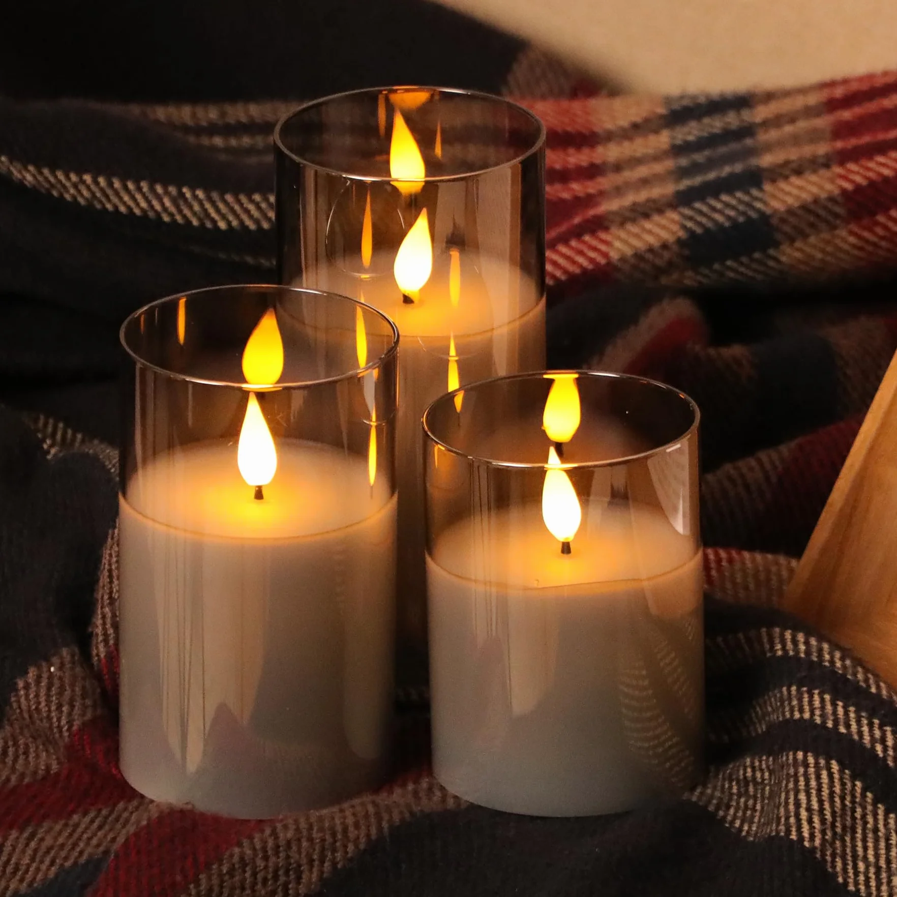 Forever Speed 6 Pezzi Vetro Grigio Candele LED Ricaricabili con Timer, Dimmerabile Candele Senza Fiamma con Cavo USB Flameless Candele per Decorazione per Feste, Campeggio, Matrimonio, Regali