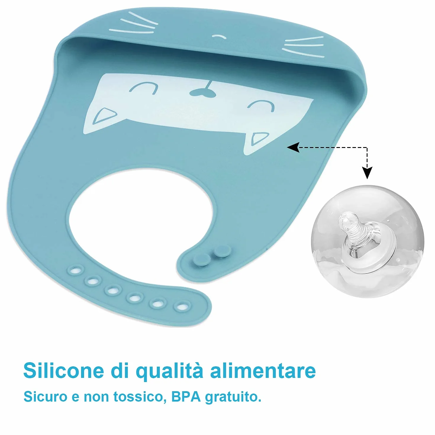 Bavaglino Silicone Impermeabile con Tasca Lavabile per Bambini 6 Mesi-6 Anni