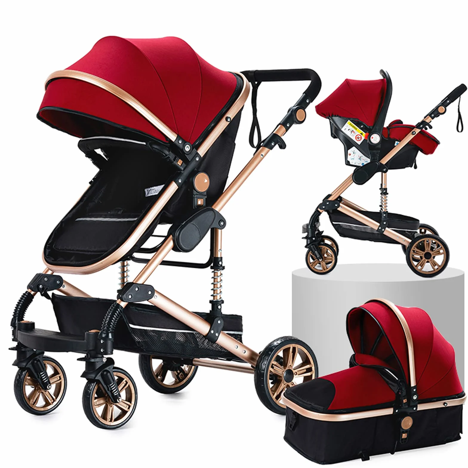 Magic ZC Passeggino Trio 3 in 1, Carrozzina Neonati Pieghevole Portatile, Spinta Reversibile a Due Vie (rosso 739)
