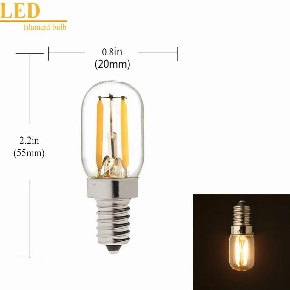 HHF Illuminazione Domestica, Confezione da 50 Lampadine a filamento LED retrò AC220V E12/E14 T20 1W Super Caldo 2200K, Lampada da Frigorifero a LED dimmerabile(1w E12 220V)