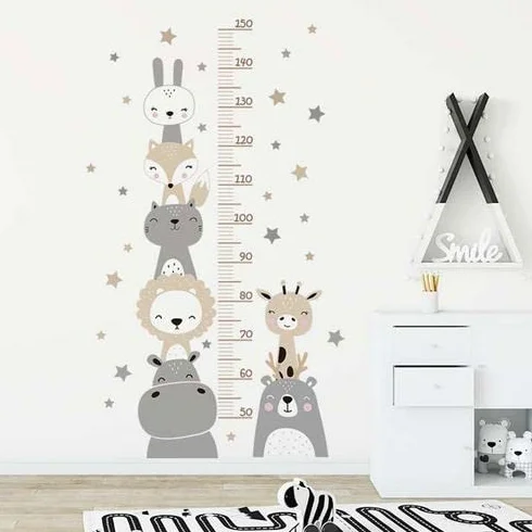 Adesivi Murali Metri Da Parete Altezza Grafico Animali Bambini Rimovibile Misurare Cameretta DIY