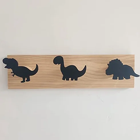 Appendiabiti da Parete Dinosauro Legno per Bambini Bianco