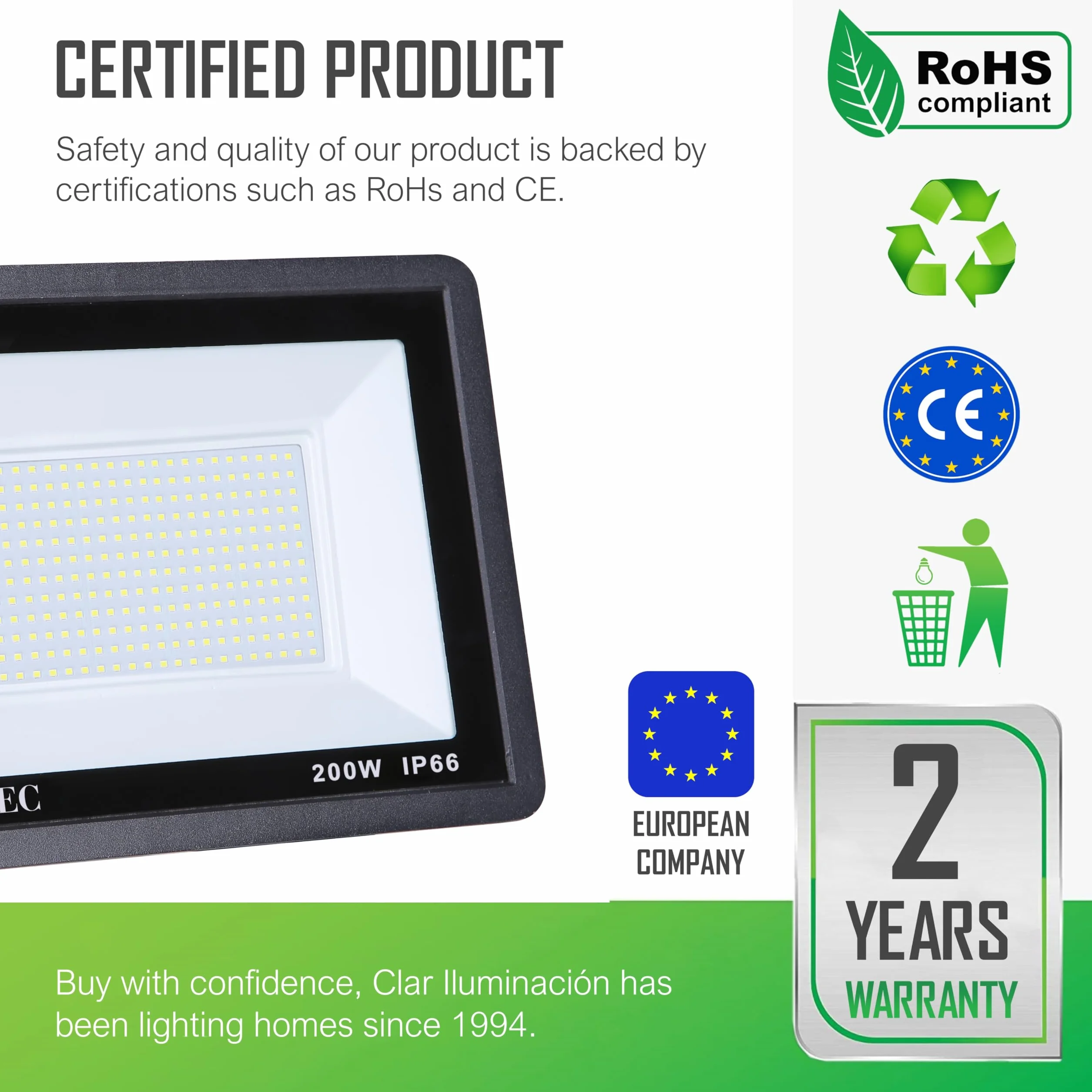 CLAR - Proiettore LED esterno 200 W, illuminazione esterna, 200 W (pacchetto 2)