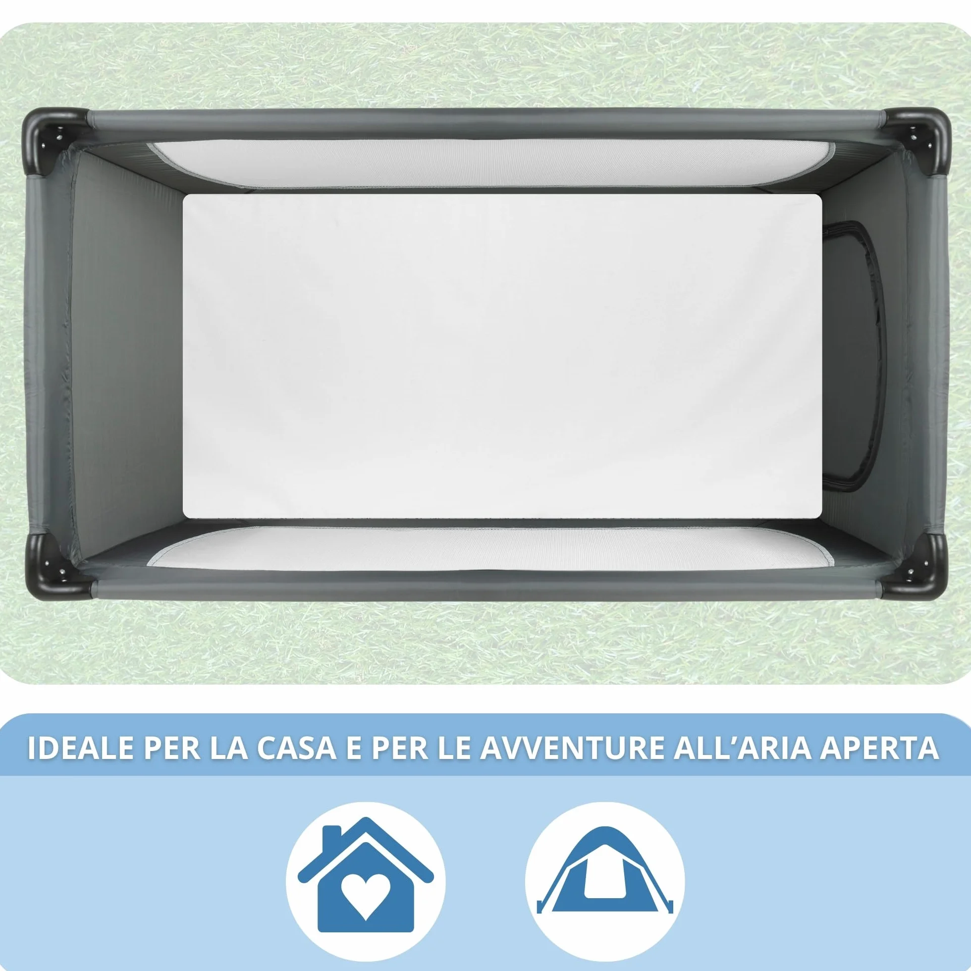Materasso Lettino da Campeggio Sfoderabile Pieghevole 60x120x4 EN16890:2017 Federa 100% Cotone Oeko-tex® Certipur™