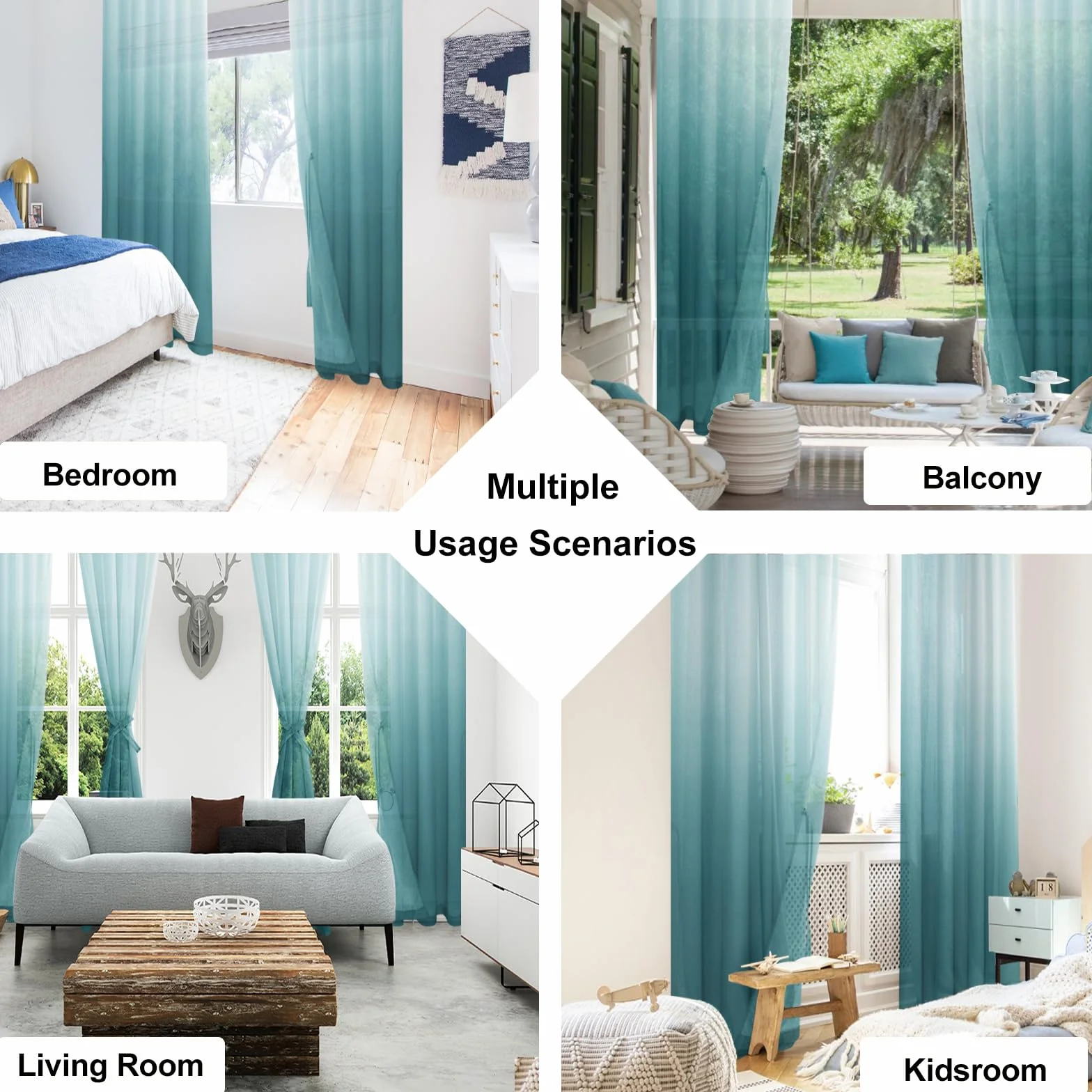 Tende in voile sfumato con occhielli blu 175 x 140 cm