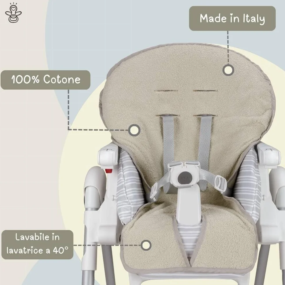 Copri Seggiolone Pappa Universale in Morbida Spugna di Cotone 100% Made in Italy Beige