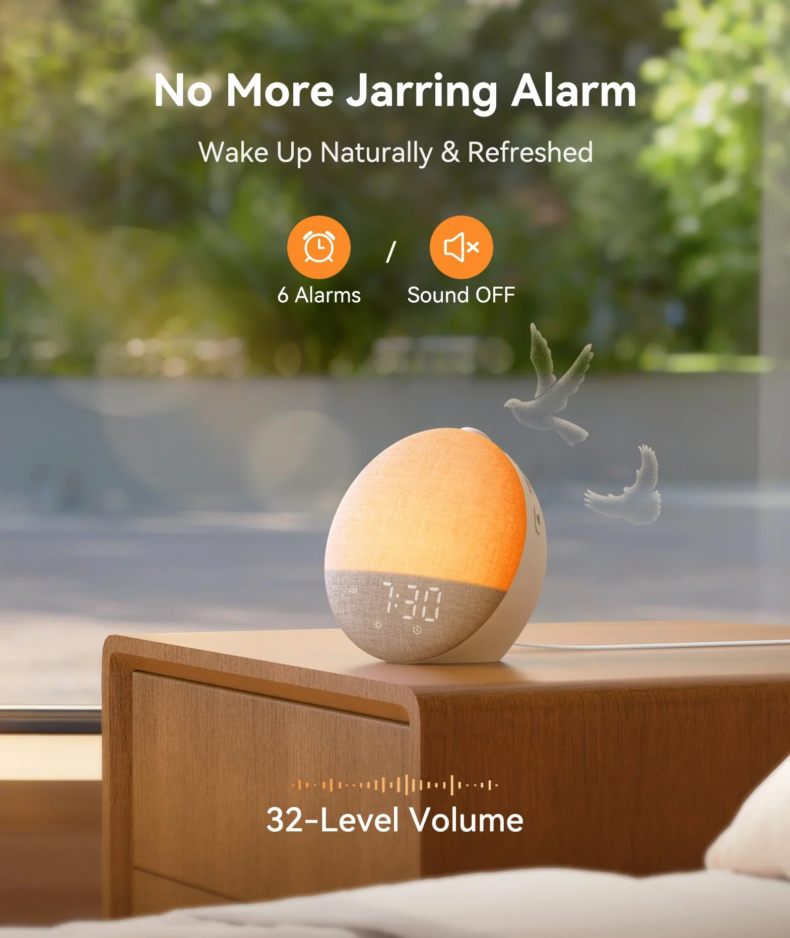 Dreamegg Sveglia Luminosa con Modalità Preferiti, Lampada da Comodino con Sveglia, 0-20 Livelli di Luminosità, 29 Tracce di Rumore Bianco per Adulti e Bambini, Funzione Snooze, per Camera da letto