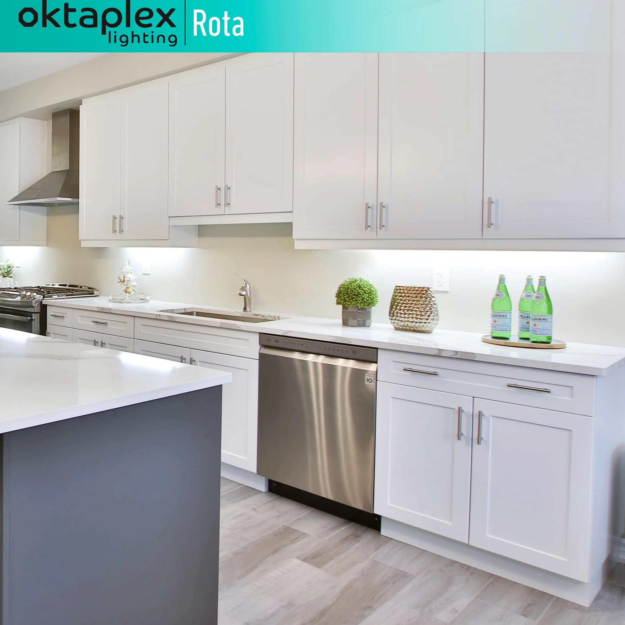 Oktaplex set da 2 Rota barra LED sottopensile orientabile 60 cm | 800 lm e 10 W, 4000 K bianco neutro su 230 V, corpo orientabile in alluminio argento con interruttore