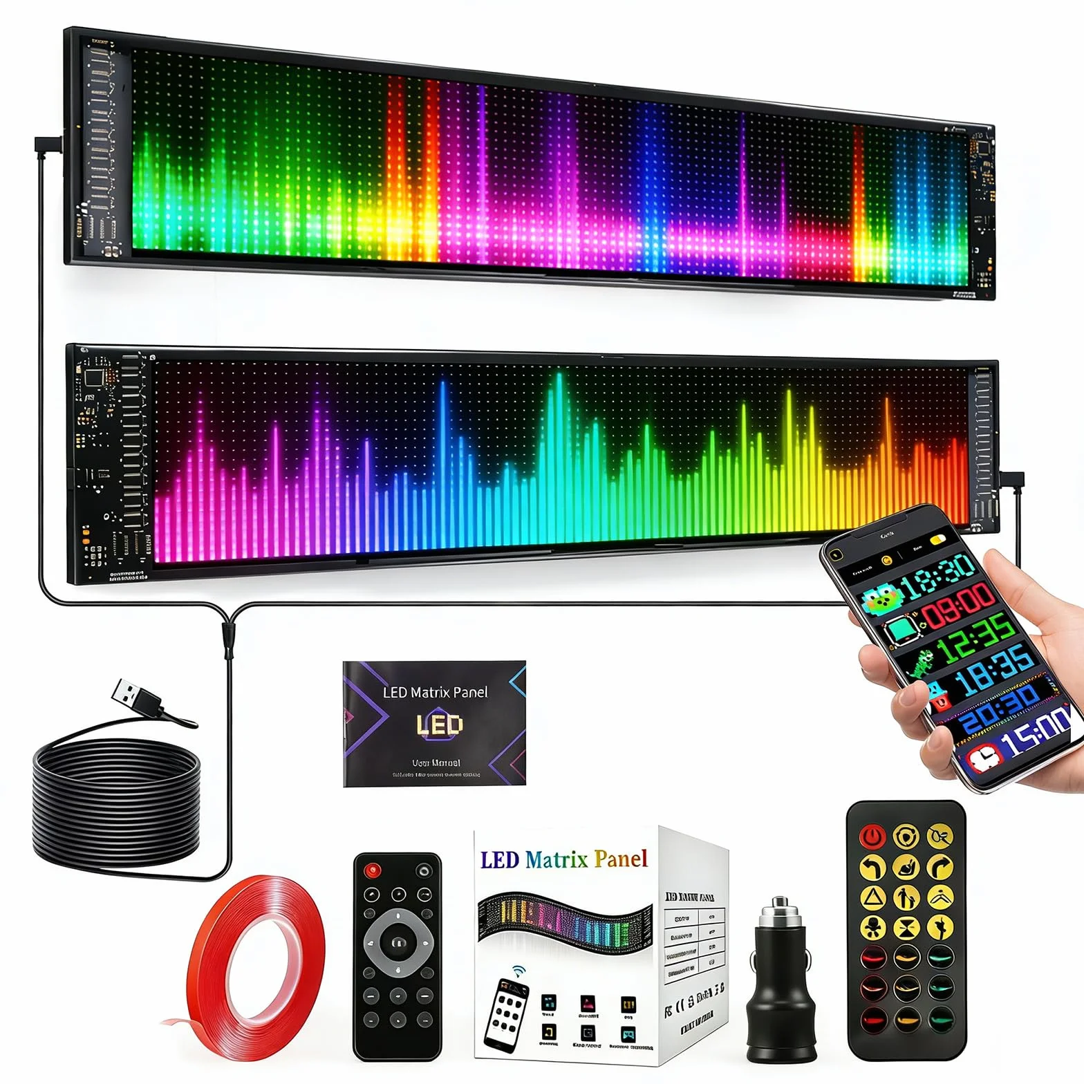 2 Pannelli LED Flessibili Maxi 12x60 cm, Occhi LED Grandi per Auto/Camion, Schermo Programmabile Impermeabile IP65, Controller APP & Telecomando, Luci RGB Ultra-Luminose per Tuning, Vetrina, Feste