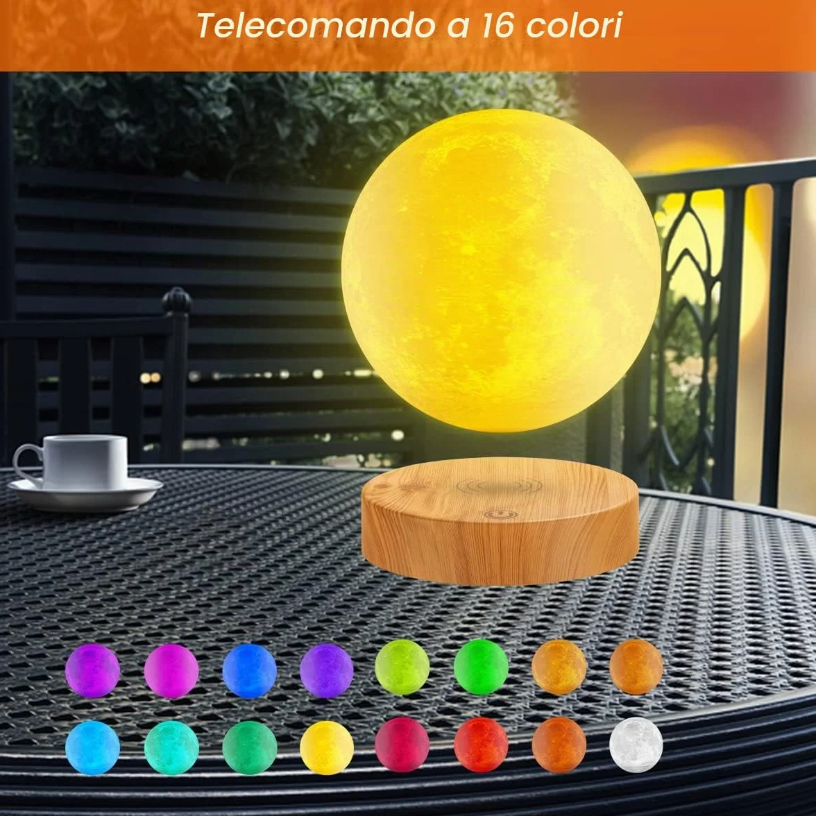 Lampada VGA a forma di luna che oscilla liberamente nell'aria, con base in legno e luce di luna della stampa 3D, per regali unici, Room Decor, luce notturna, scrivania giocattolo Tech