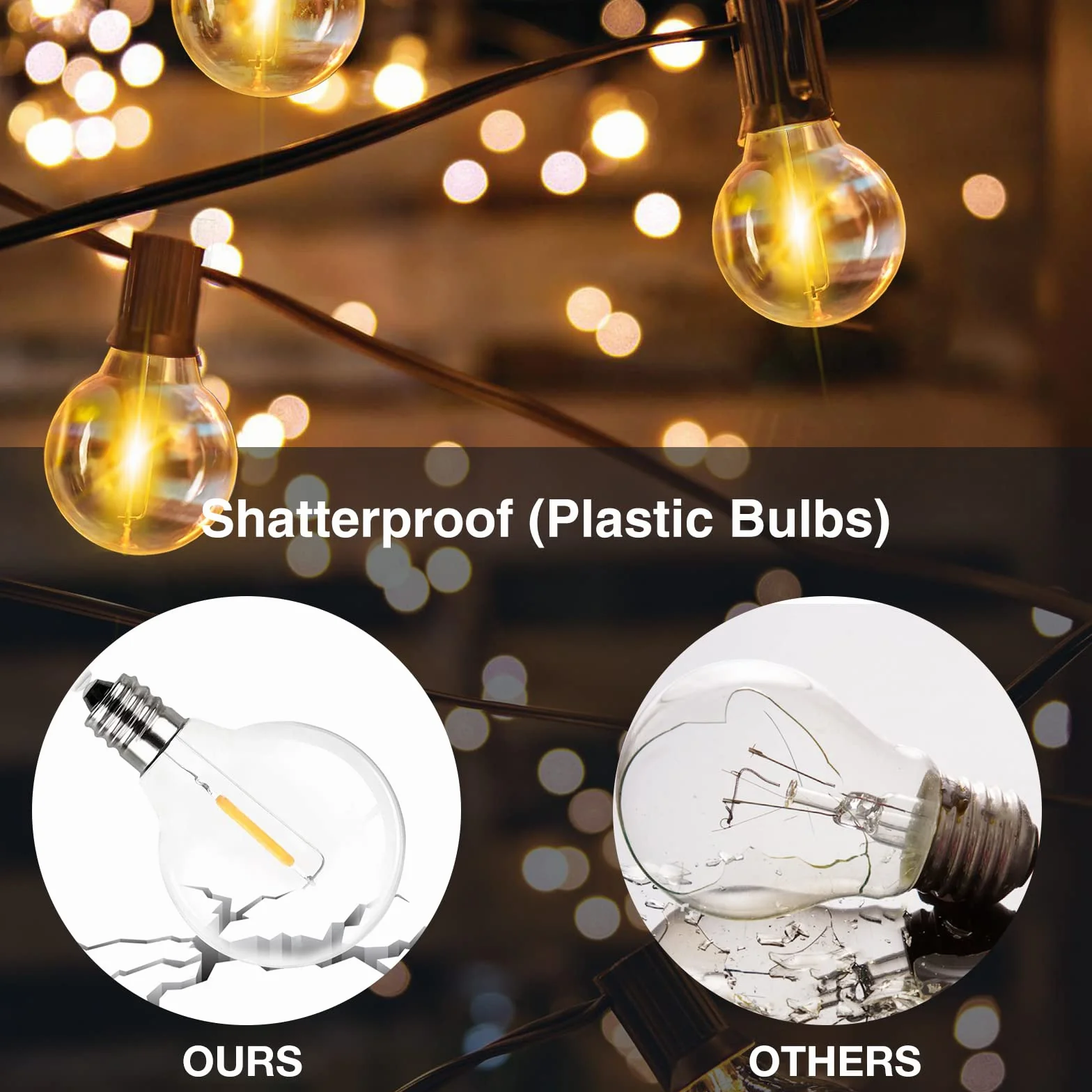 GPATIO Catena Luminosa Esterno G40 [100FT/ 30M], Lampadine in Plastica Bianca Calda 50+2 Pz, Luci da esterno giardino Impermeabile per Feste in Giardino, Matrimonio, Decorazioni Vacanze ecc.