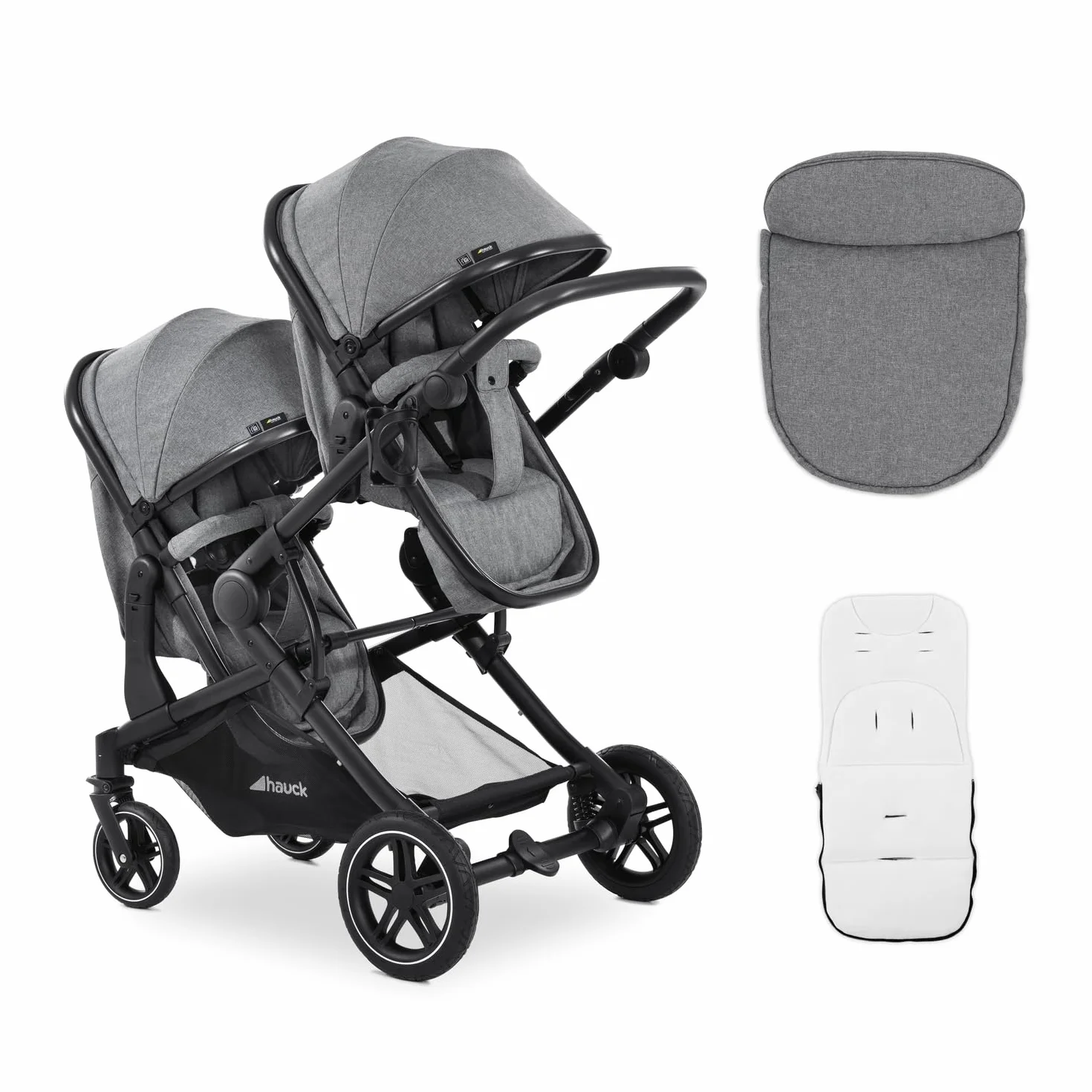 Hauck Atlantic Twin Grigio Melange Passeggino Gemellare per 2 Bambini 15 kg