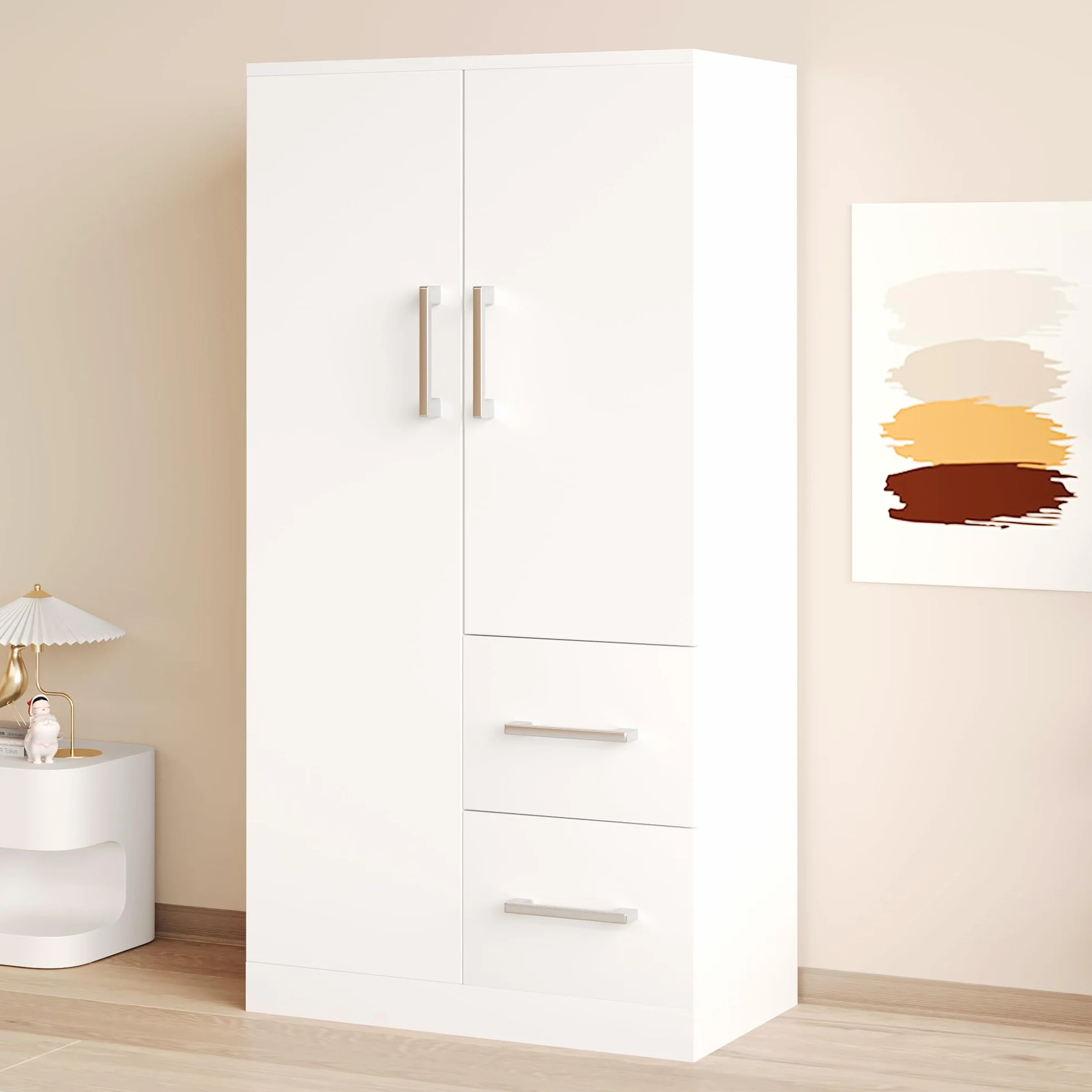 Armadio Bambini 2 Ante Legno 70x40x135 cm Bianco