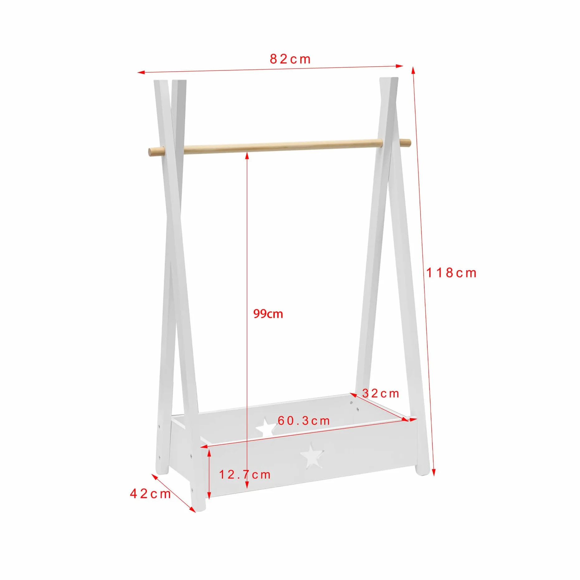 Rebecca Mobili Appendiabiti Per Bambini Guardaroba A Giorno Bianco MDF Pino 118x82x42 cm
