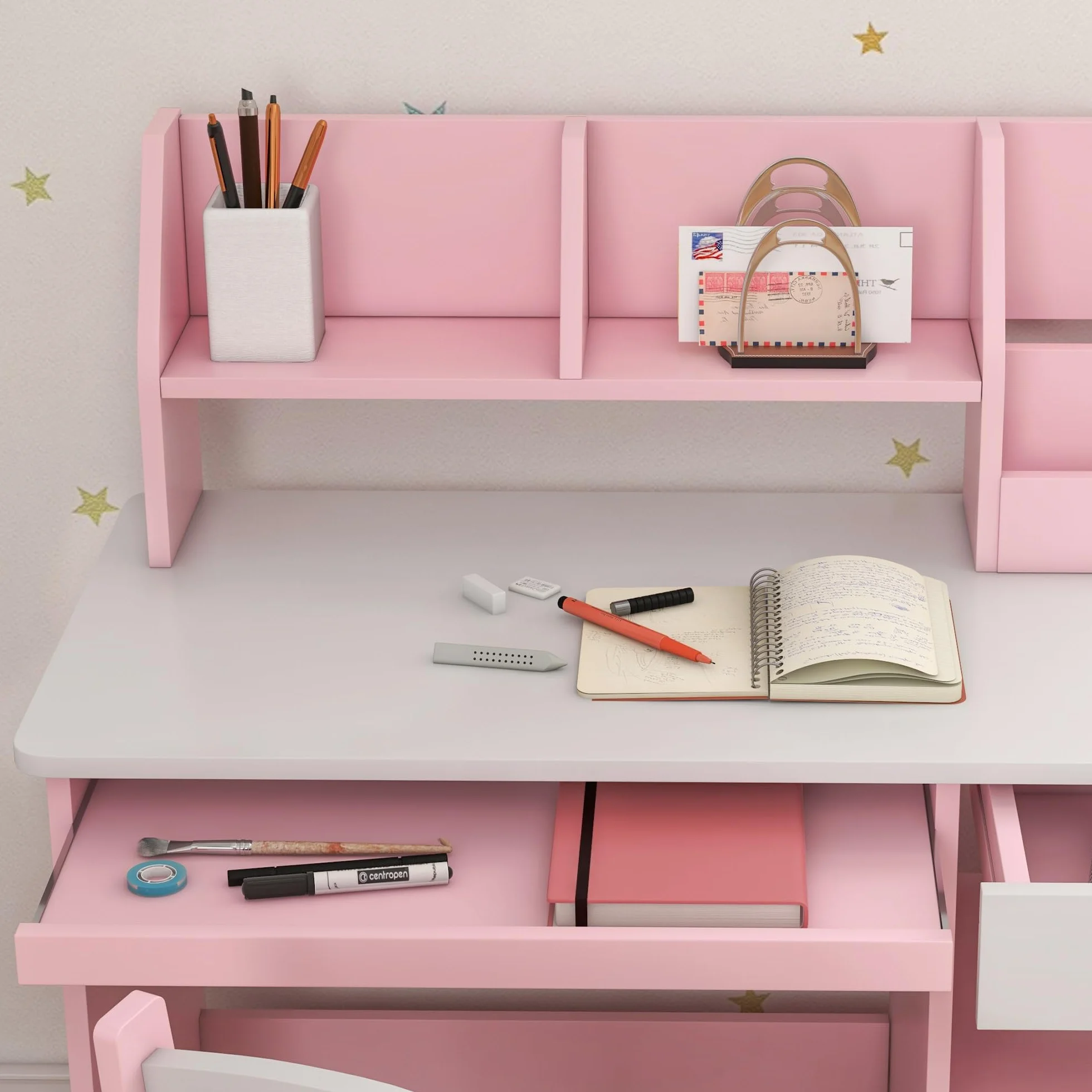ZONEKIZ Set di scrivania e sedia per bambini 2 pezzi con cassetto per tastiera, rosa
