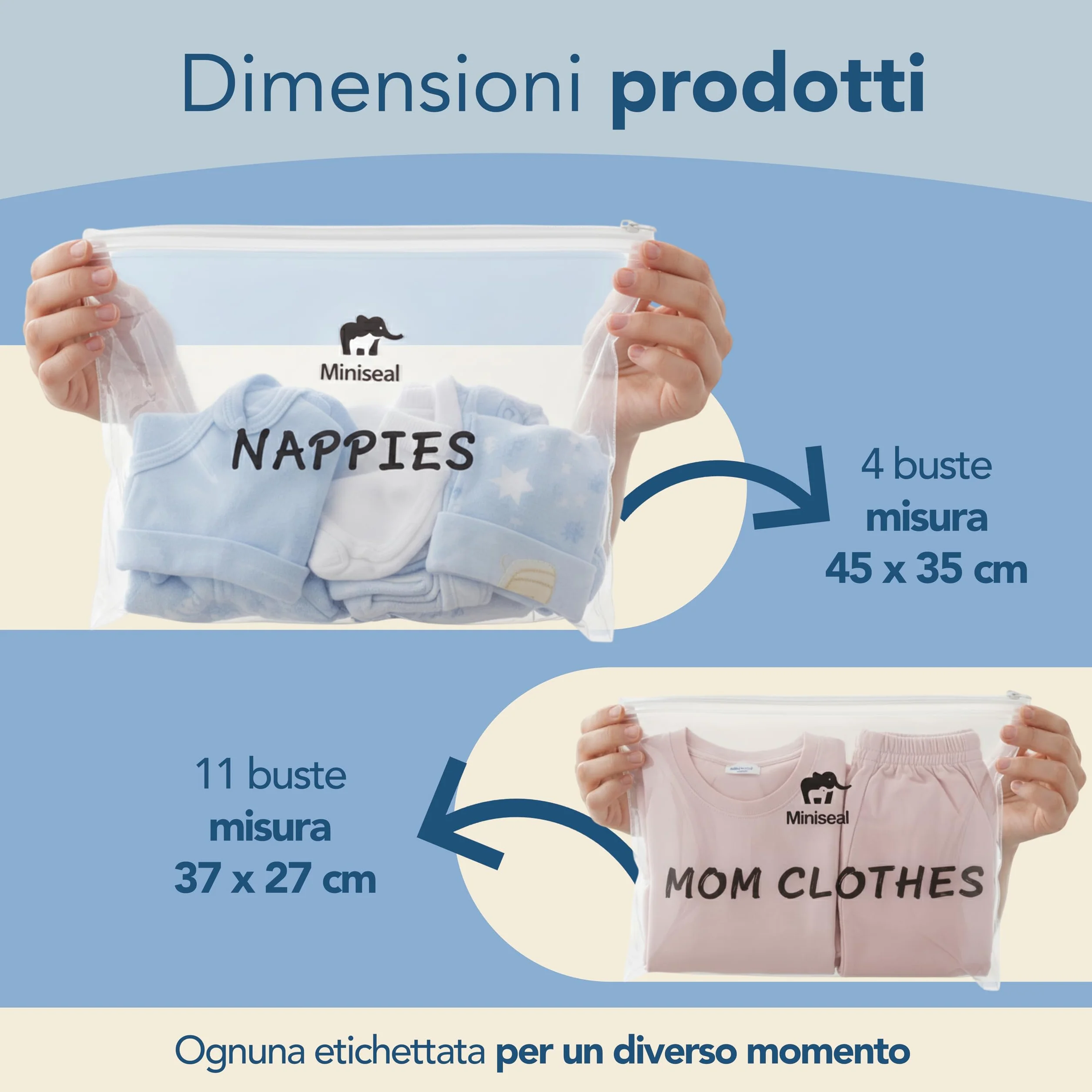 Bustine Corredino Neonato Ospedale Set 15 Pezzi Impermeabile Chiusura Zip
