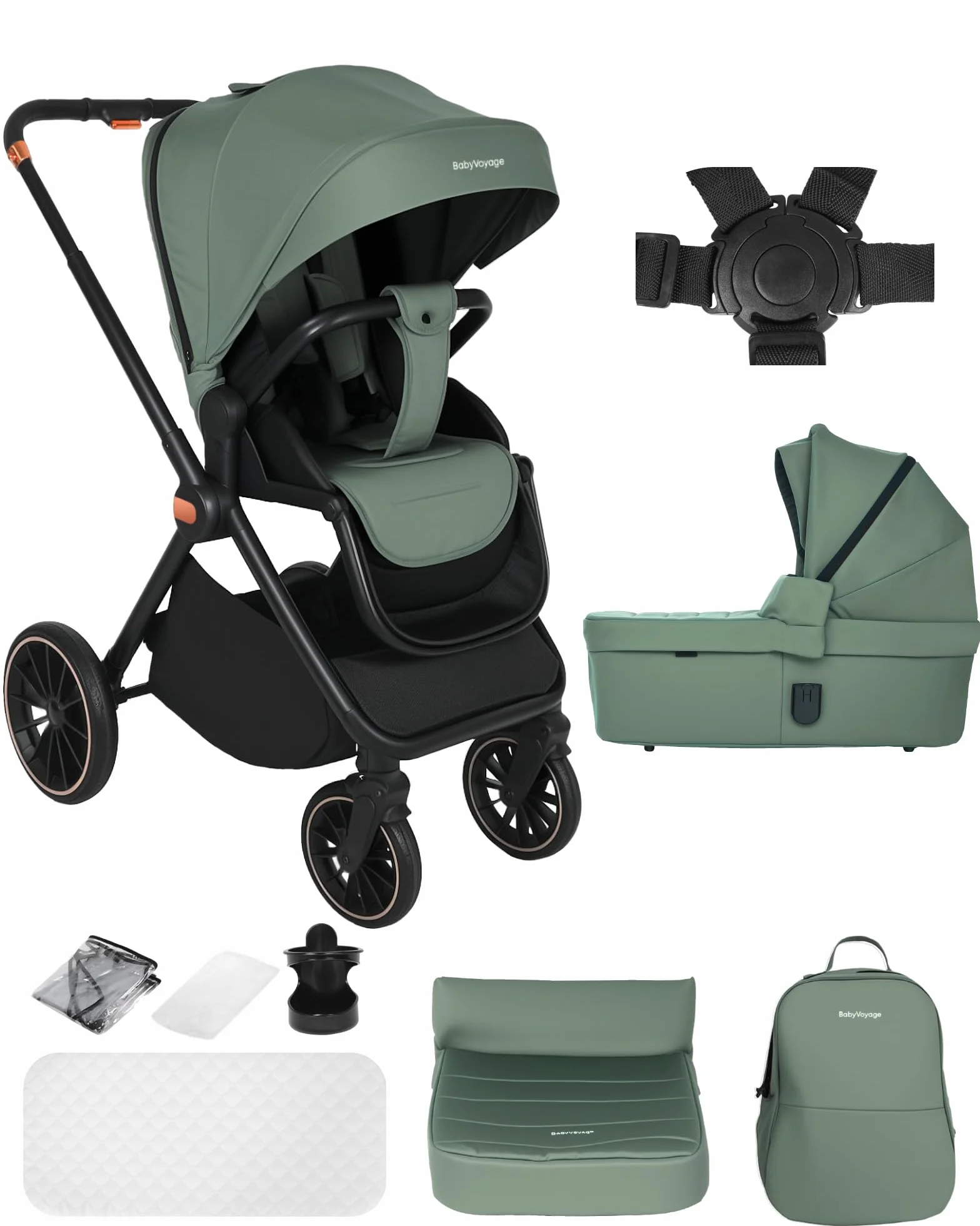 Passeggino 2 in 1 Reversibile 360° Chiusura Veloce Fronte Mamma 0-48 Mesi 26 kg Verde