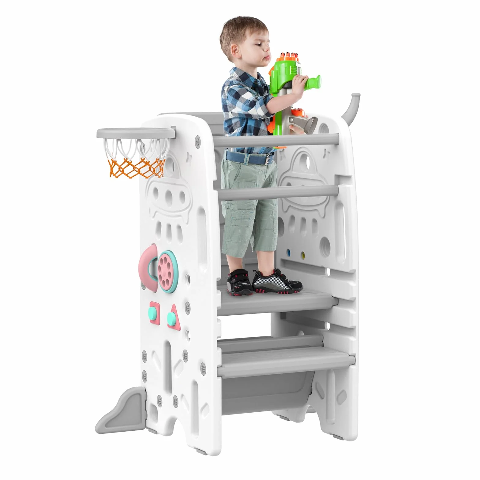 Torre Montessoriana per Bambini Antiribaltamento Regolabile in Altezza Gradini Antiscivolo SST-02