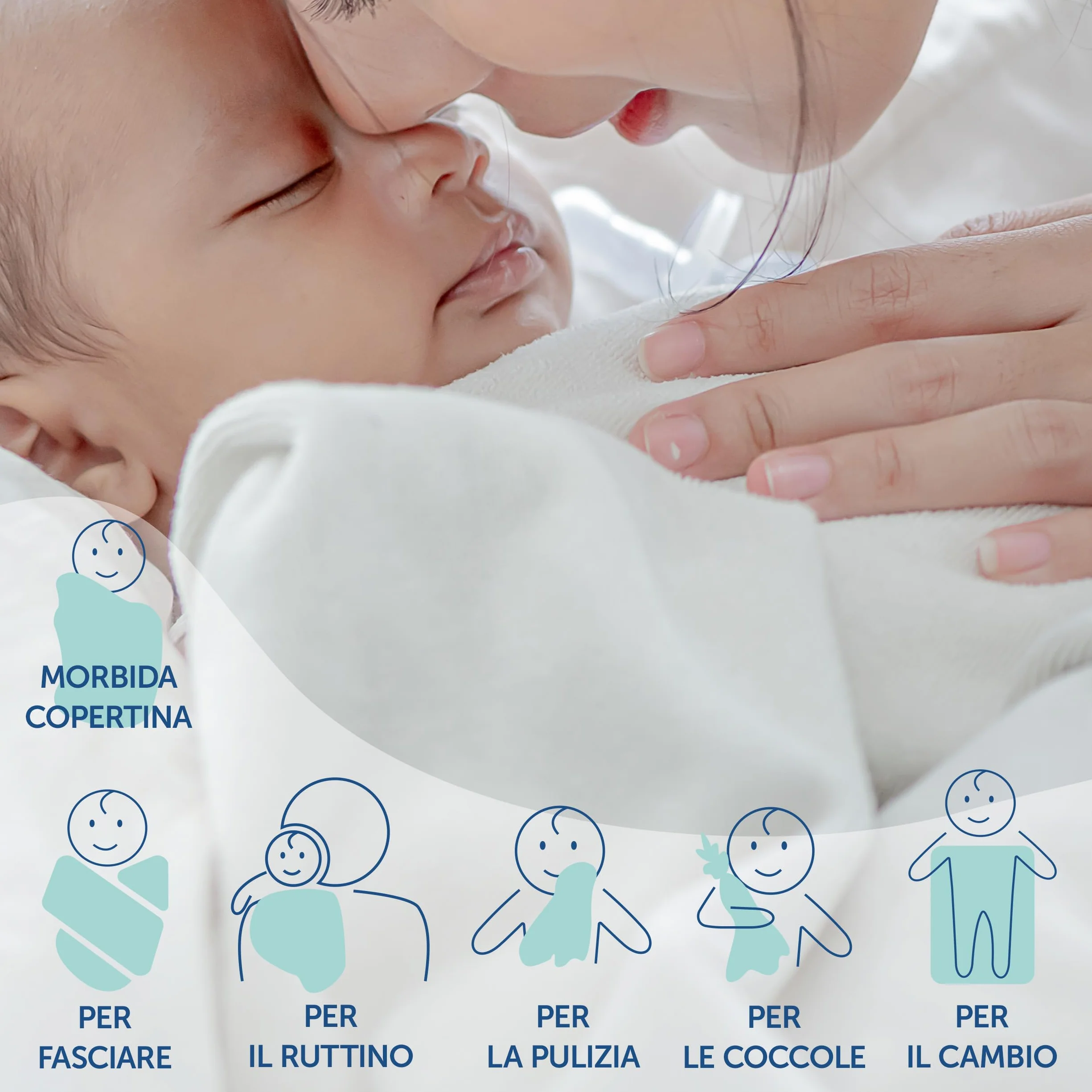 Mussole Neonato 80x80 5 Pezzi Oeko-Tex Standard 100 Teli Assorbenti Bianco