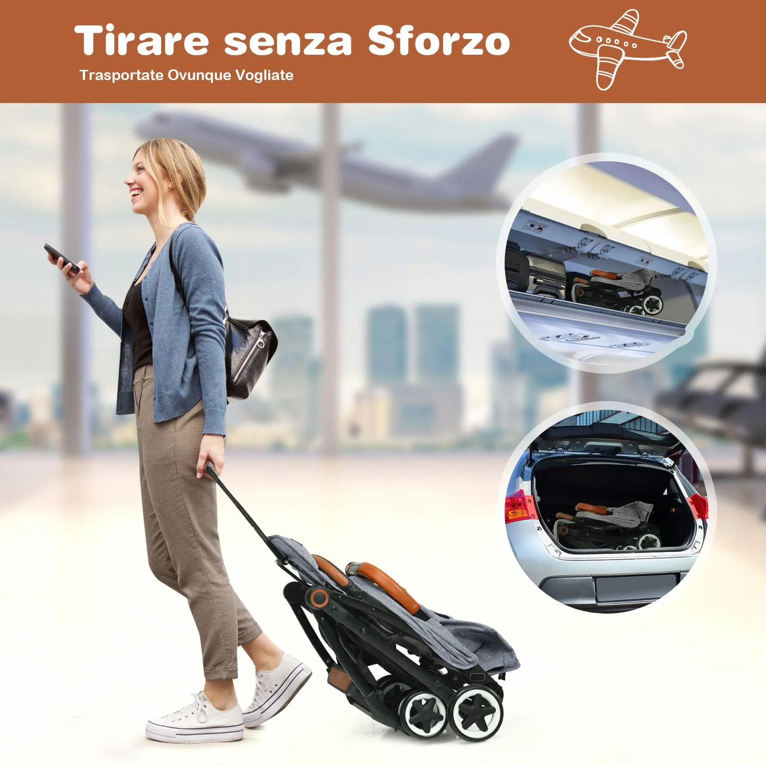 Costway Passeggino Leggero per Bambini 0-3 Anni fino 15 kg, Schienale e Poggiapiedi Regolabili, Cappottina e Zanzariera, Compatto Pieghevole Grigio
