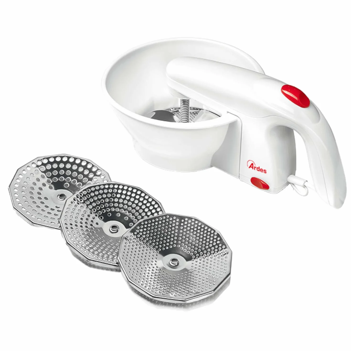 Ardes VEGGY Macchina Elettrica per Purè e Creme, 3 Dischi da Taglio in Acciaio Inox