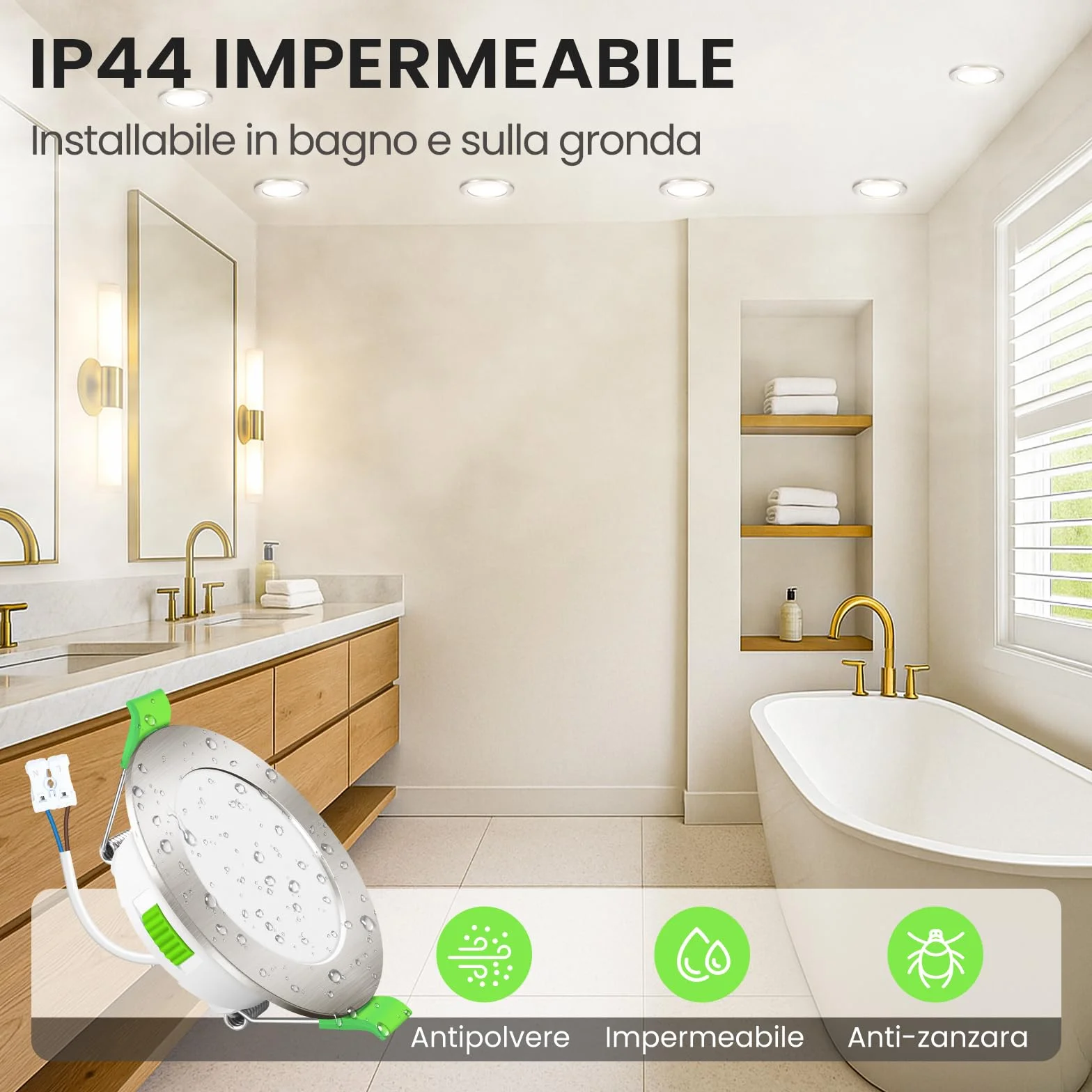 ALUSSO Faretti LED da Incasso per Cartongesso,4W 310LM 230V Luci da Soffitto Interno,Foro Incasso Ø55-68mm,3CCT 3000K 4000K 6500K Faretto led incasso IP44 per Cucina,Bagno,Set di 12,Nichel