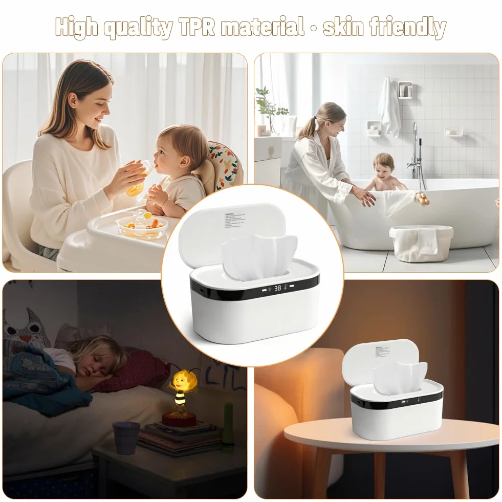 LOMUG Scalda salviette umidificate, 3 impostazioni di calore, riscaldamento rapido, USB, LED