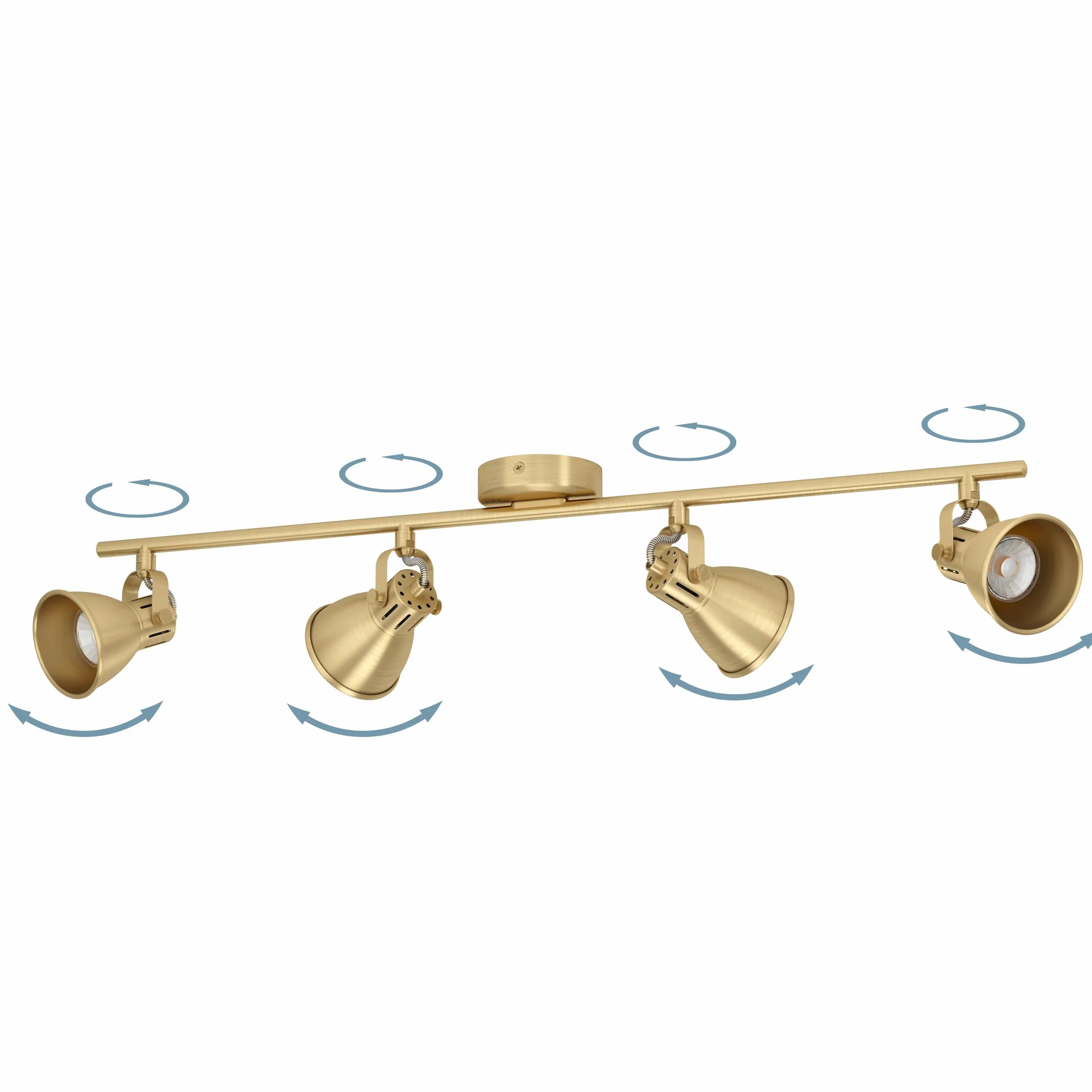Eglo plafoniera LED Seras, plafoniera con 4 spot, barra orientabile, lampada da soggiorno in acciaio in ottone spazzolato e oro, illuminazione da soffitto con lampadina GU10, bianco caldo