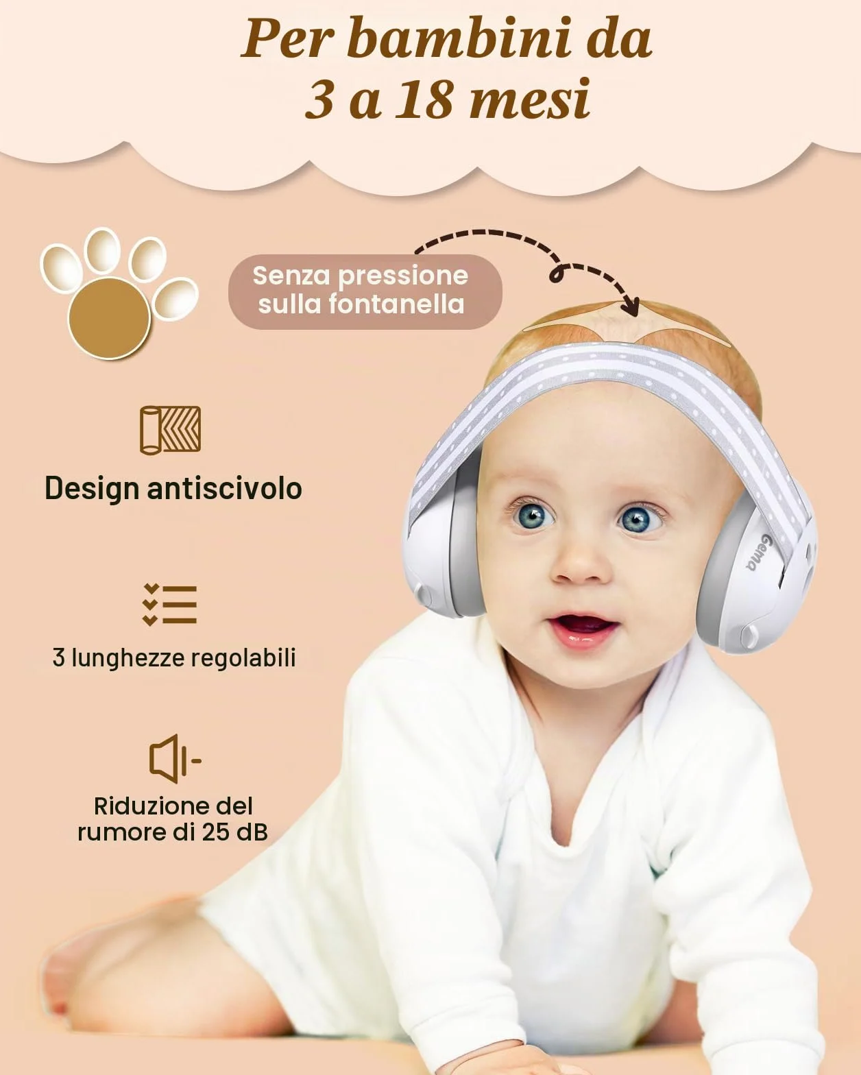 Lilian&Gema Protezione dell'udito per neonati 2-in-1 Cuffie con protezione acustica 25dB Paraorecchie regolazione del nastro