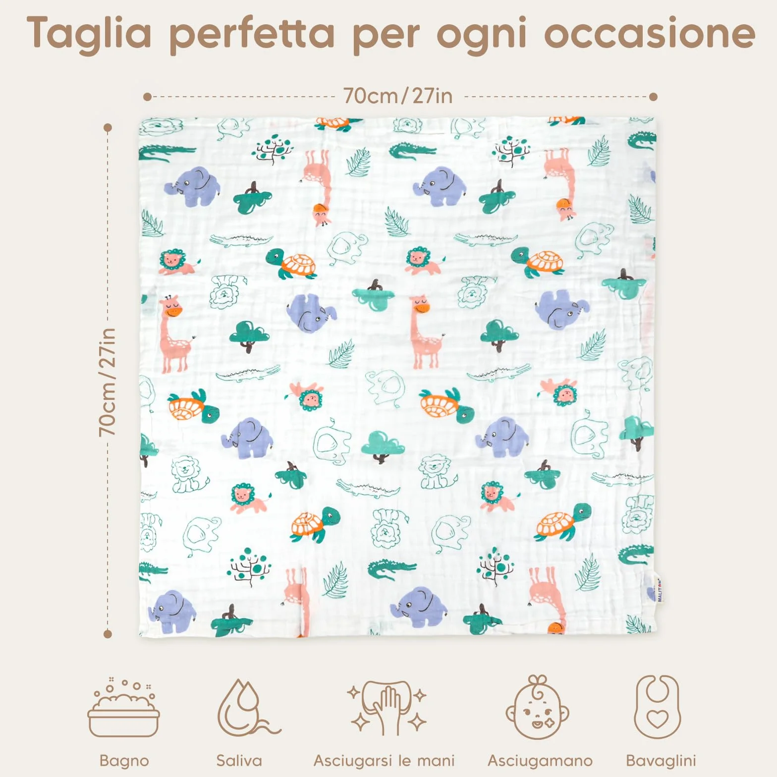 Maliton Mussole Neonato 6 pezzi Cotone 70x70cm Unisex