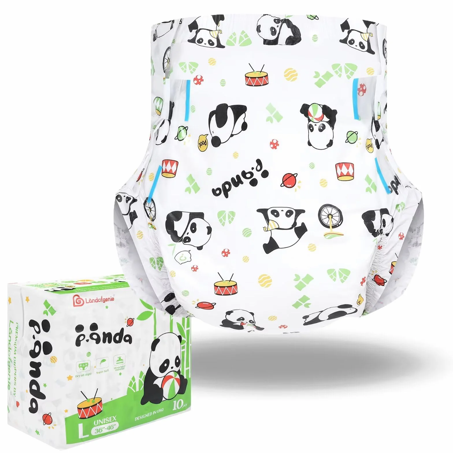 Pannolino Adulto Stampato Incontinenza Biancheria Intima Grandi Pannolini Da Notte Con Tabs 10 Pezzi Large 36"-46"