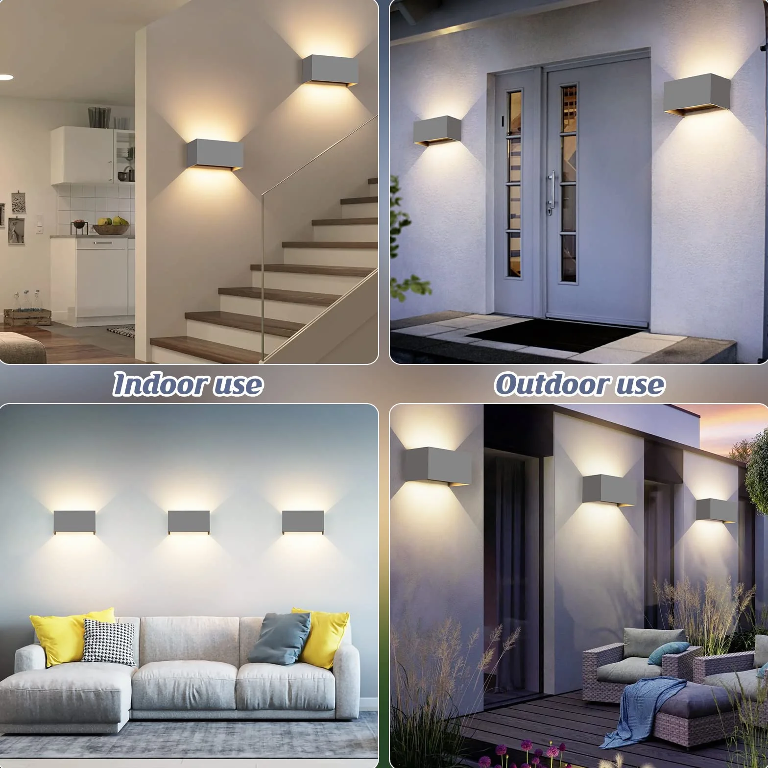 Lampade da parete a LED da 24 W, per interni grigi, 4 pezzi su e giù, fascio di luce regolabile, lampada da parete per esterni, luce bianca calda, 3000 K, per esterni, IP65, impermeabile