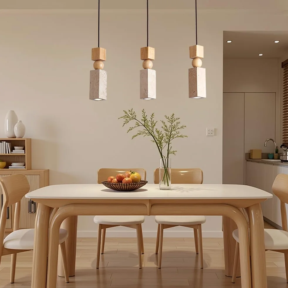 Lampadario a sospensione in pietra naturale nordica in gialla, lampada a moderna in legno for isola cucina, sala da pranzo, comodino, ristorante, bar, camera letto(Square)
