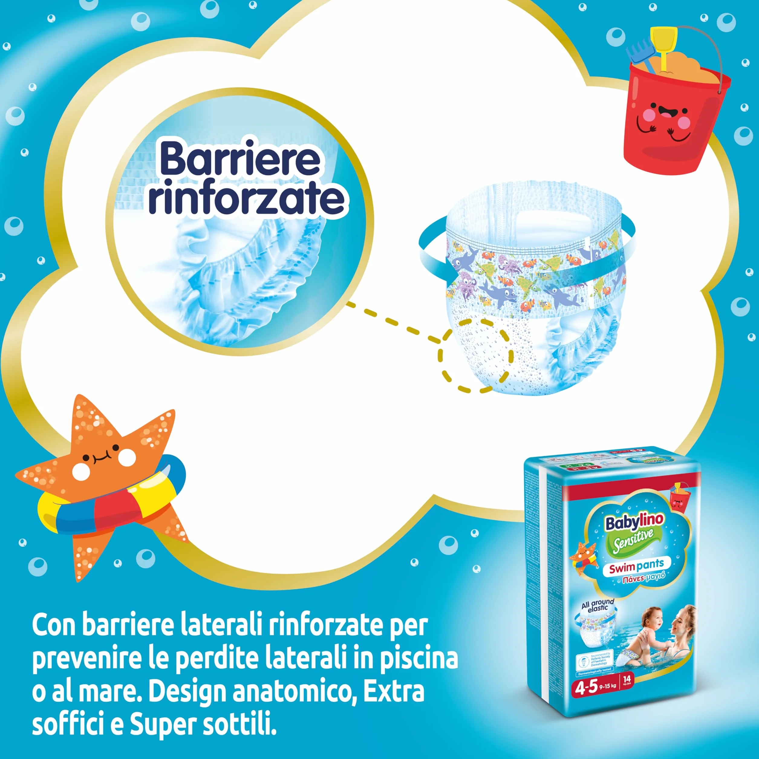 Babylino Sensitive SwimPants Pannolini Mare Piscina Taglia 4-5 (9-15kg) 14 Unità
