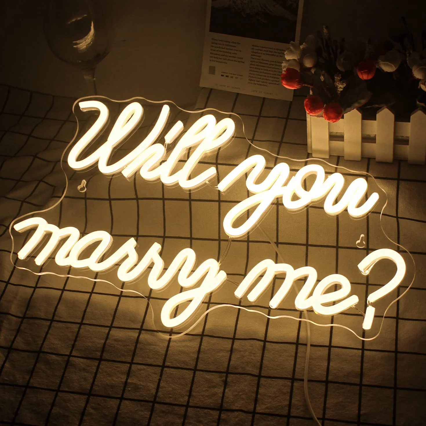 Cartello al neon con scritta "Will You Marry Me" per decorazione da parete, con lettere LED al neon, alimentato da USB, per decorazioni per proposte, matrimoni, feste di San Valentino