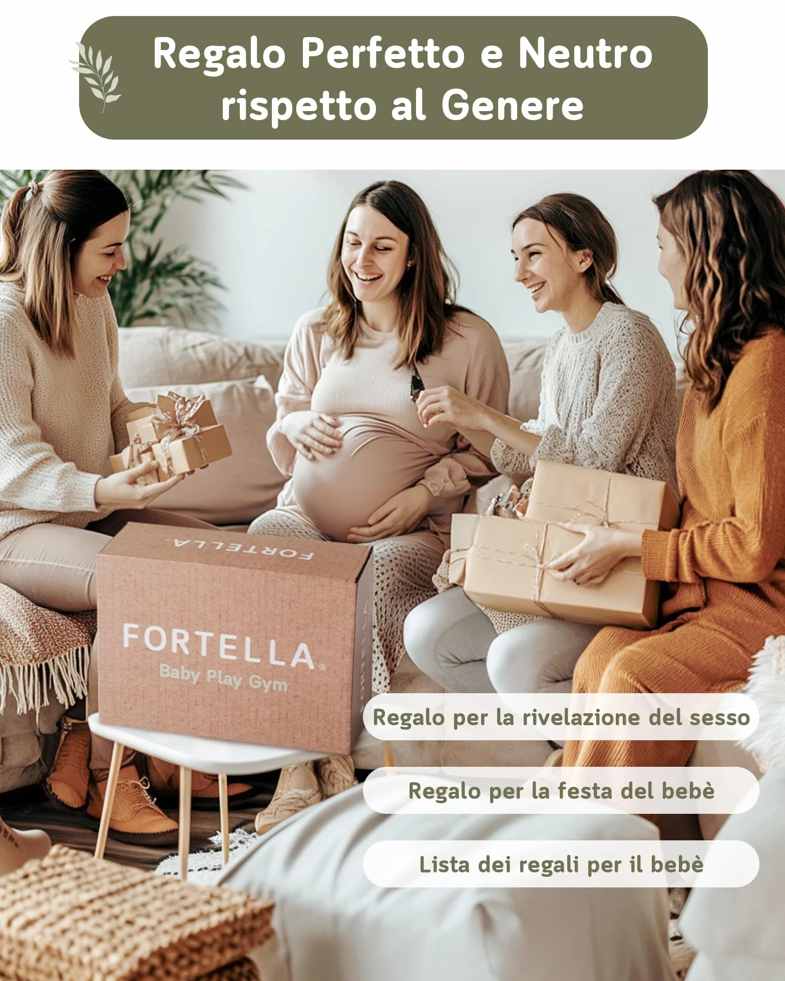 Fortella Palestrina Neonato Evolutiva Tappetino Gioco Attività 5 Giocattoli Sensoriali Specchio Cuscino 0-12 Mesi Verde