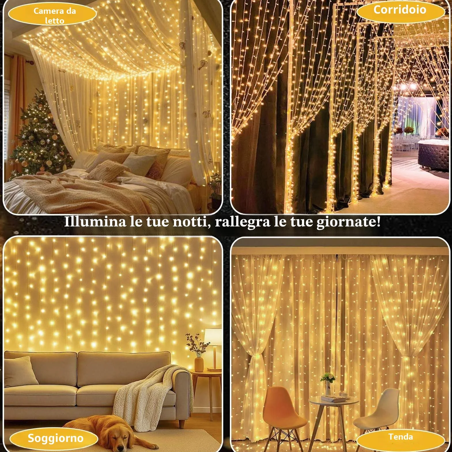 Joycome Tenda Luminosa Esterno, 6x3m 600 LED Cascata Luci con Spina, 8 Modalità Luci a Tenda per Esterno, Impermeabile Decorazioni Luminose per Giardino Balcone Vetrina Matrimonio - Bianco Caldo