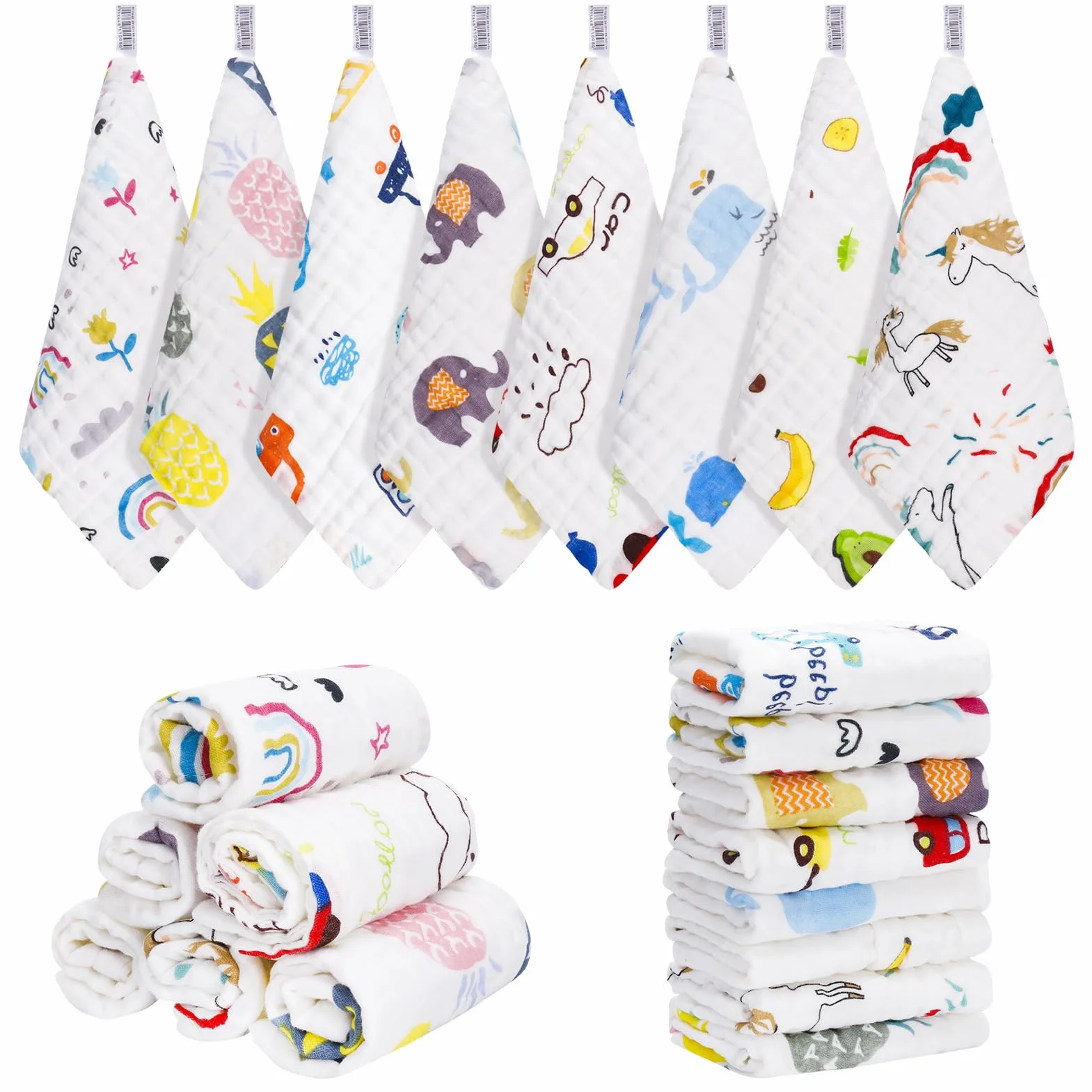 Set Salviette Mussola Neonato Cotone 25x25cm 8 Pezzi Morbidi Asciugamani Bagnetto