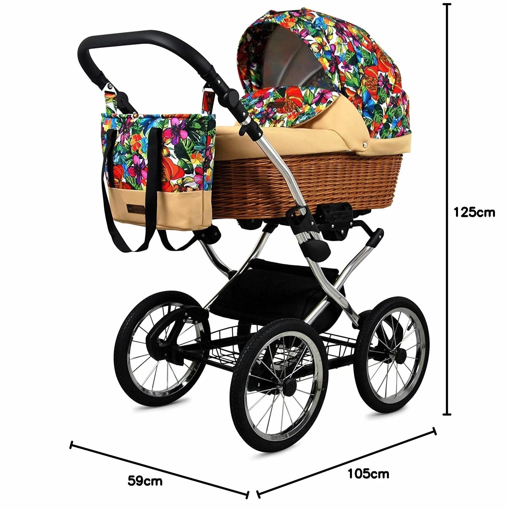 BabyLux ALU 2in1 Passeggino per Bambini - 59x105x125cm Max 15kg Jungle Flowers Silver Frame