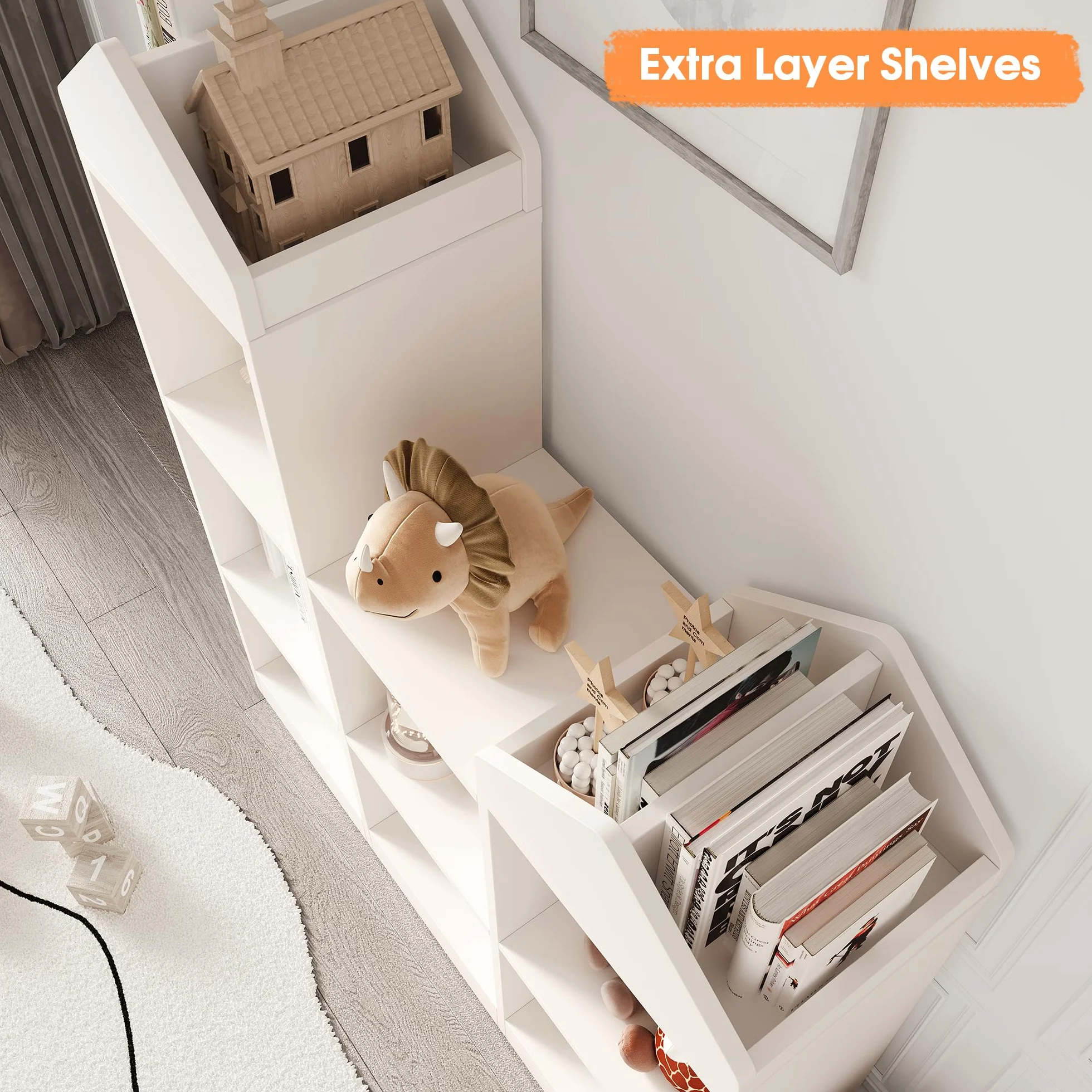 Litake Scaffale giocattoli bambini 9 scomparti 2 in 1 casetta libreria organizzatore bianco 92x30x108 cm