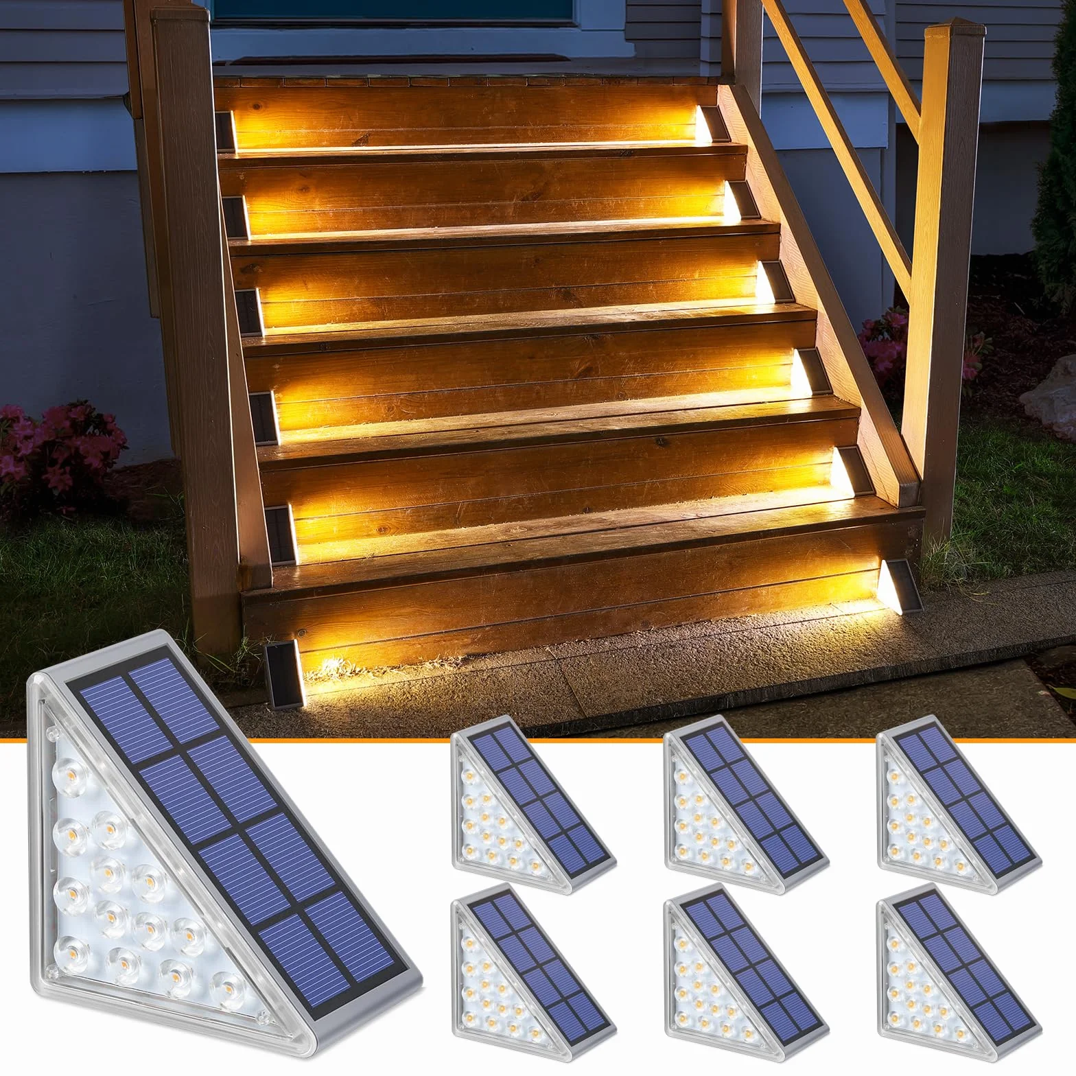 NIORSUN Luci Solari da Giardino, 6 Pezzi luci per scale esterne bianco caldo, impermeabili IP67 LED Esterne Solare, luci solari per gradini, scale, giardino, patio, passerella