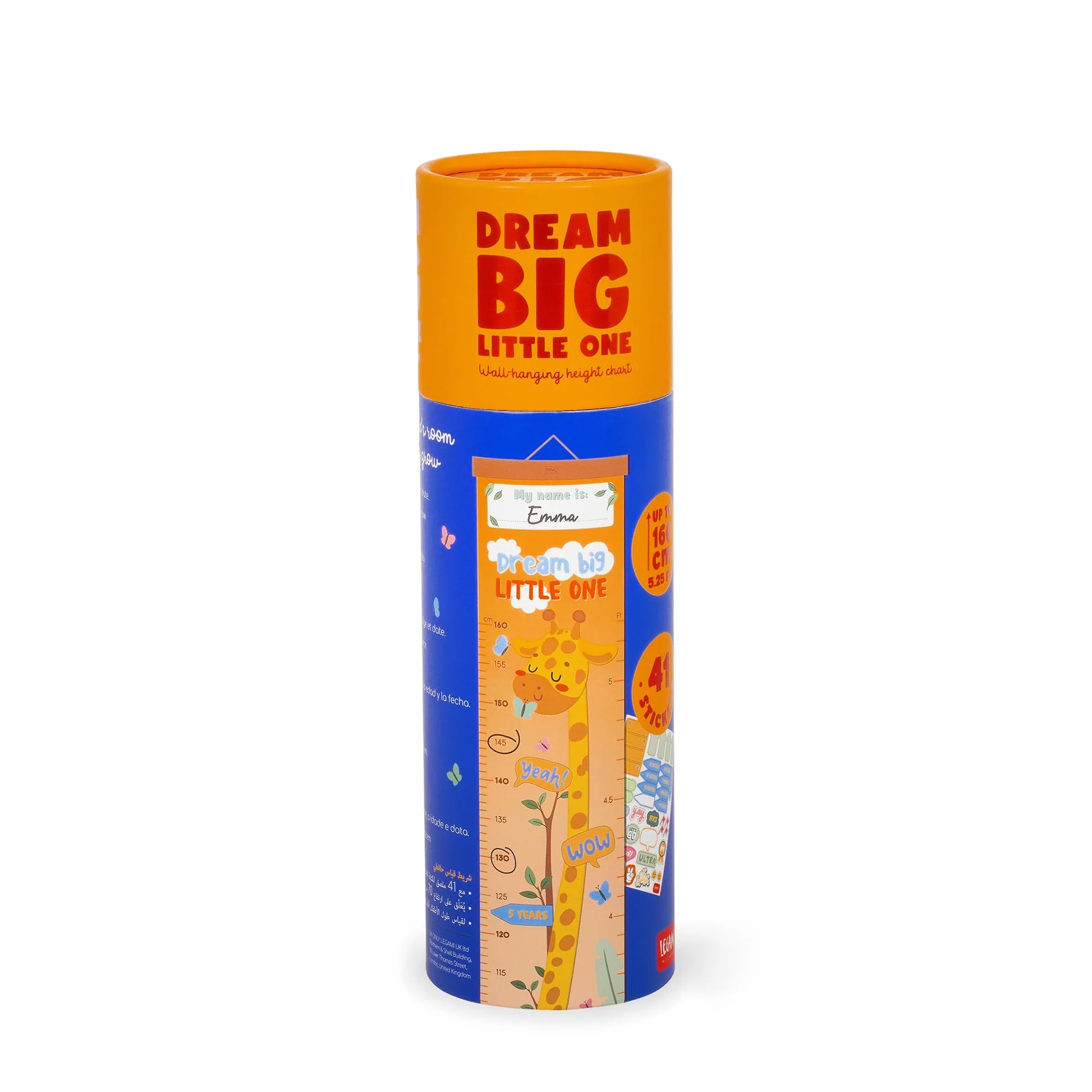 Legami Metro da Parete Dream Big Little One per Altezza Bambini 160 cm 41 Stickers Inclusi Listelli Legno Tema Giraffe