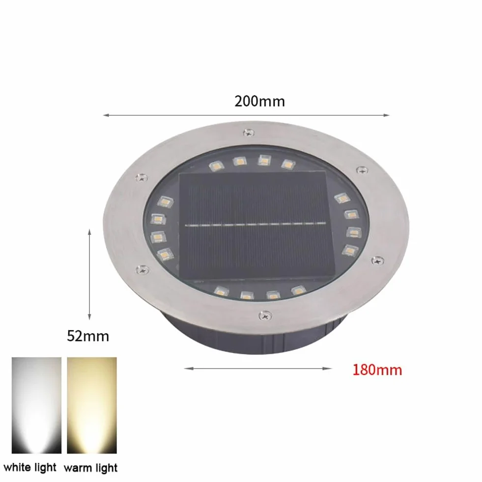 Faretto a Incasso Solare Giardino Esterno, 8/12/16/20 LED luce solare confezione da faretti solari da incasso a terr,Lampada solare per Prato, Vialetto, Scala, Paesaggio(Size:Luce bianca,Color:16W)