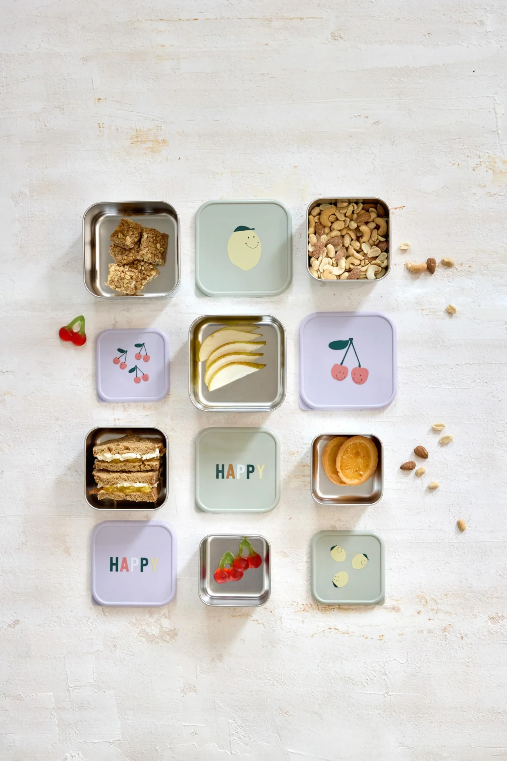 Lässig Scatola per bambini set 3 contenitori acciaio inox pranzo Snackbox Happy Fruits Cherry